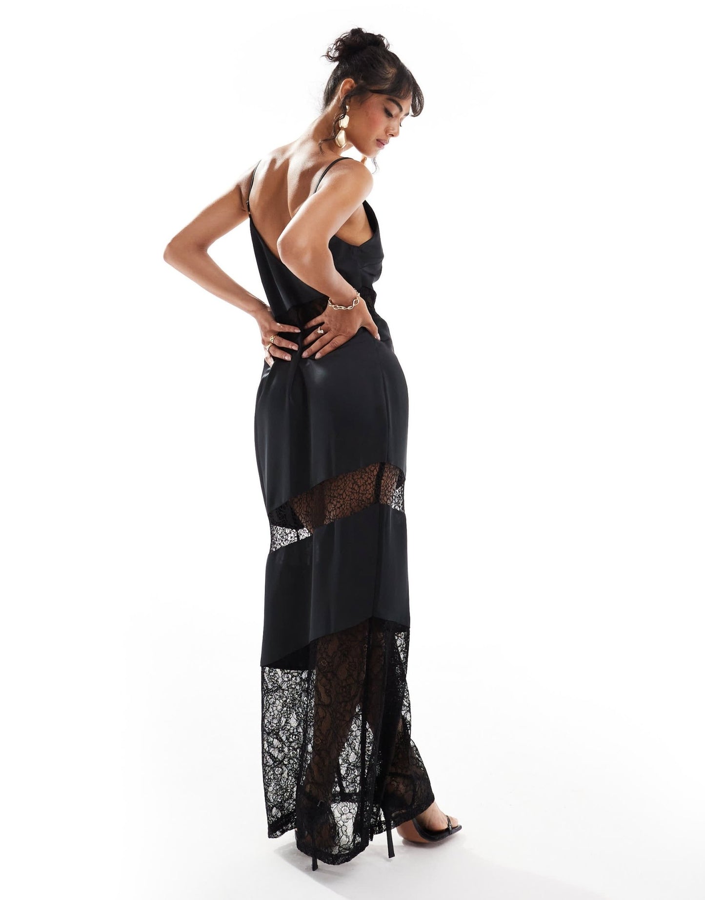 Pretty Lavish lace inserted slip maxi dress in black - ASOS Sample Sale EU Store