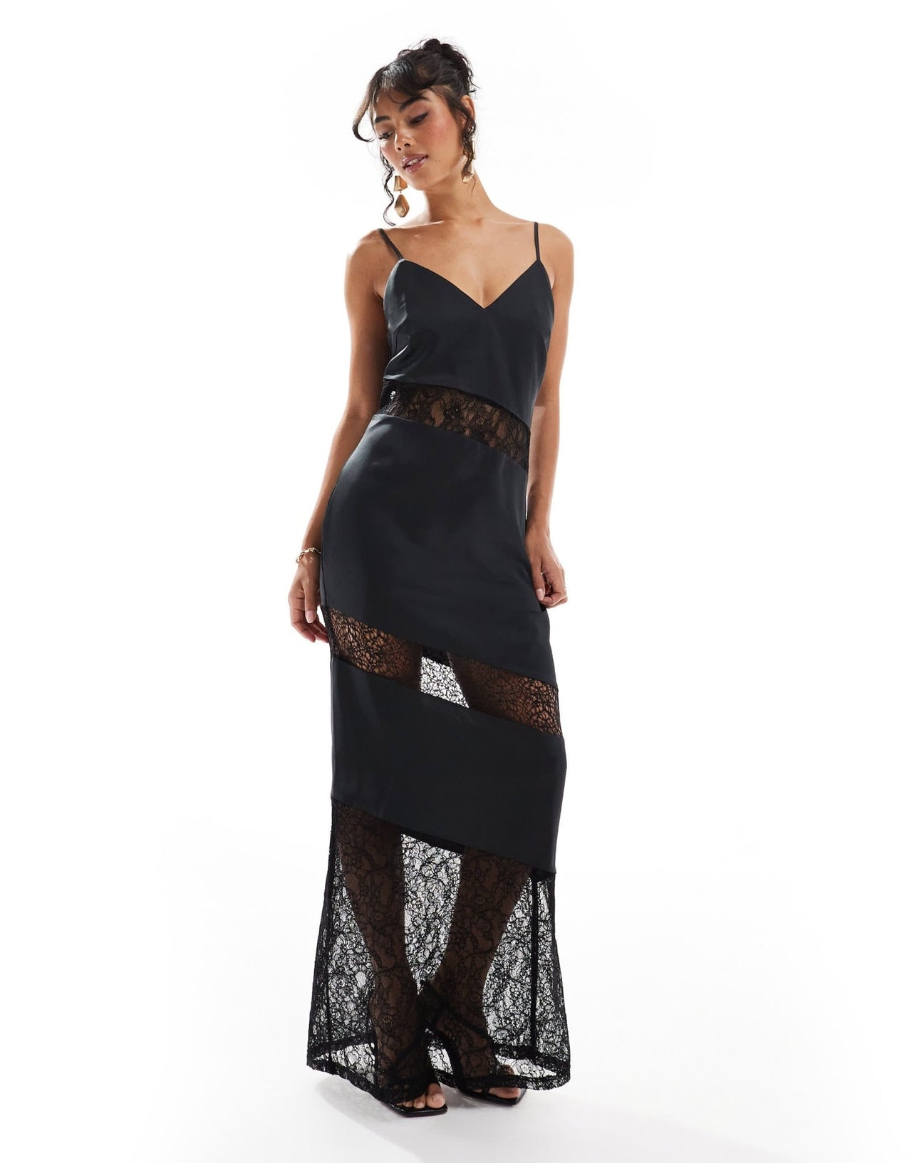 Pretty Lavish lace inserted slip maxi dress in black - ASOS Sample Sale EU Store