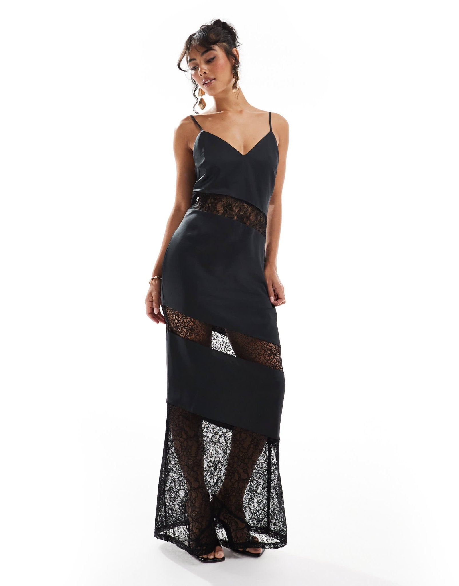 Pretty Lavish lace inserted slip maxi dress in black - ASOS Sample Sale EU Store