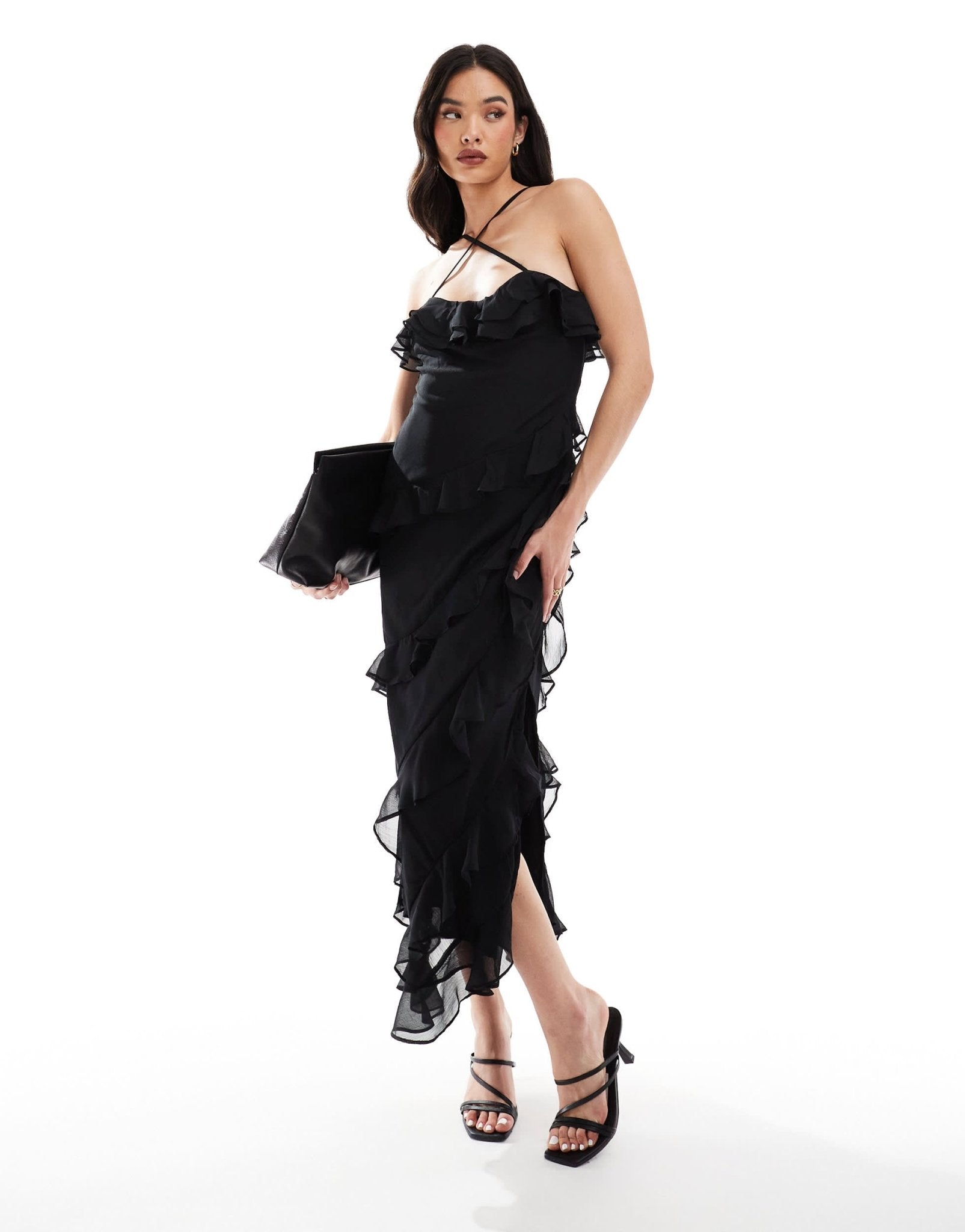 Pretty Lavish multiway cross over ruffle midaxi dress in black - ASOS Sample Sale EU Store