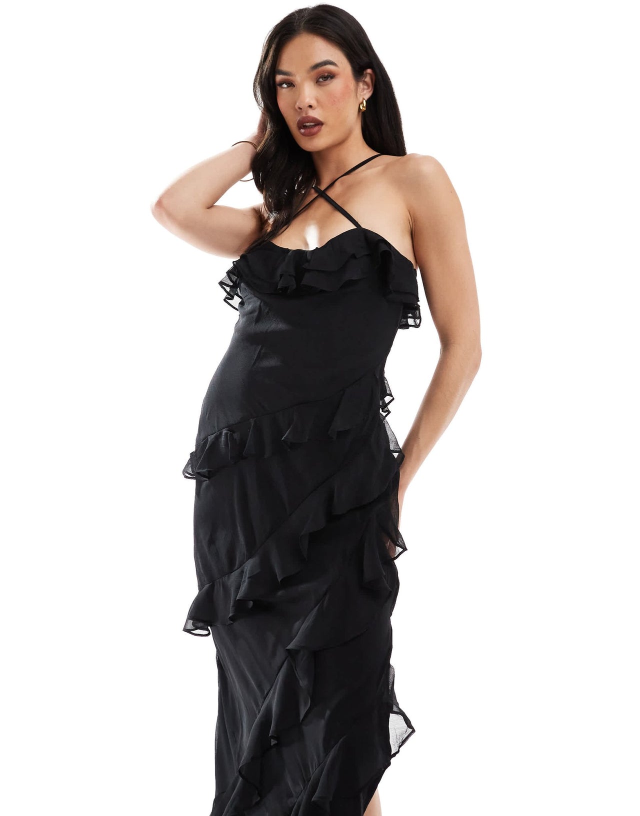 Pretty Lavish multiway cross over ruffle midaxi dress in black - ASOS Sample Sale EU Store