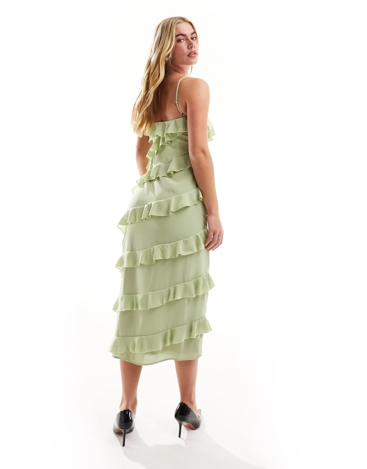 Pretty Lavish one shoulder ruffle midaxi dress in sage green - ASOS Sample Sale EU Store