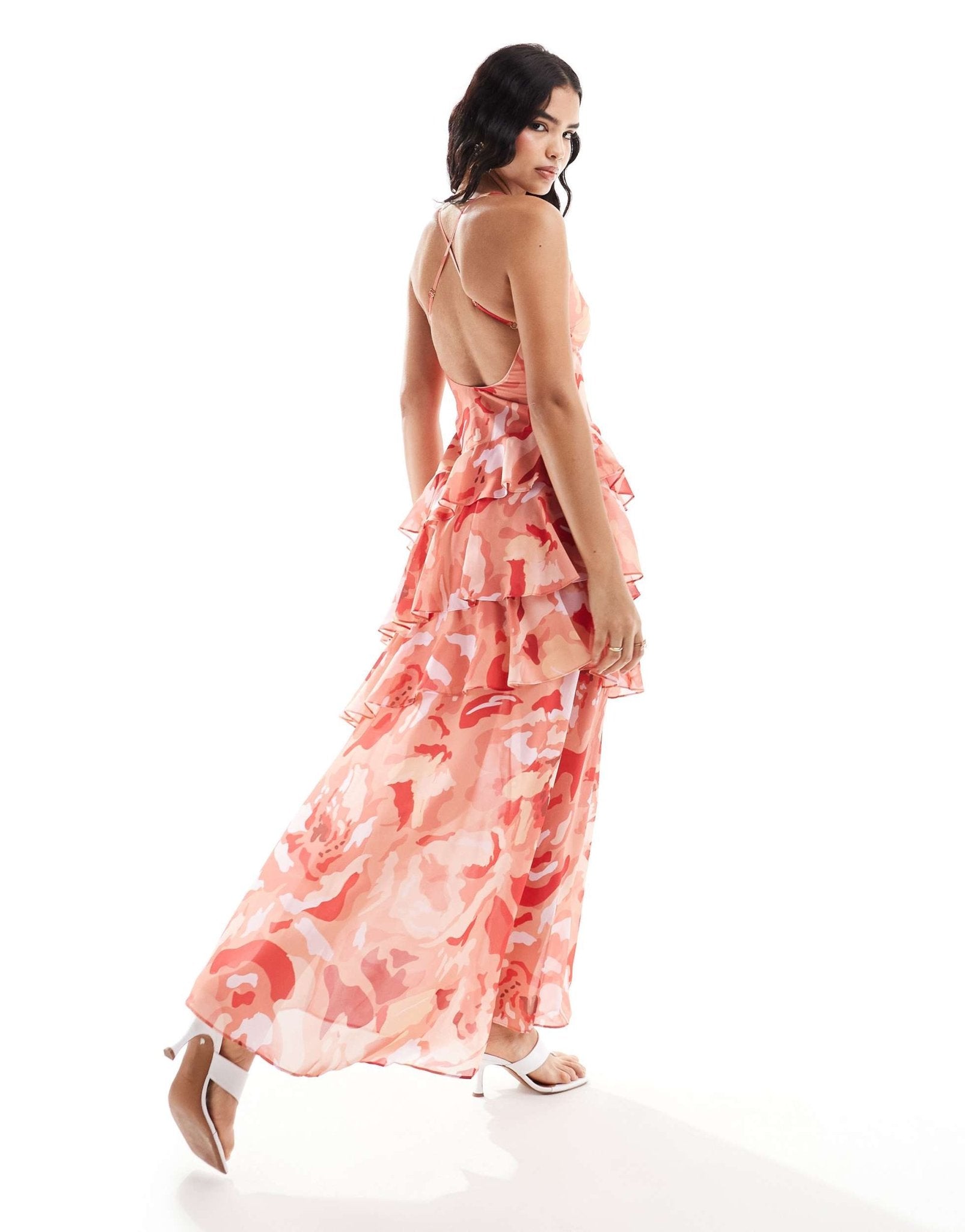 Pretty Lavish open back ruffle maxi dress in red and pink - ASOS Sample Sale EU Store