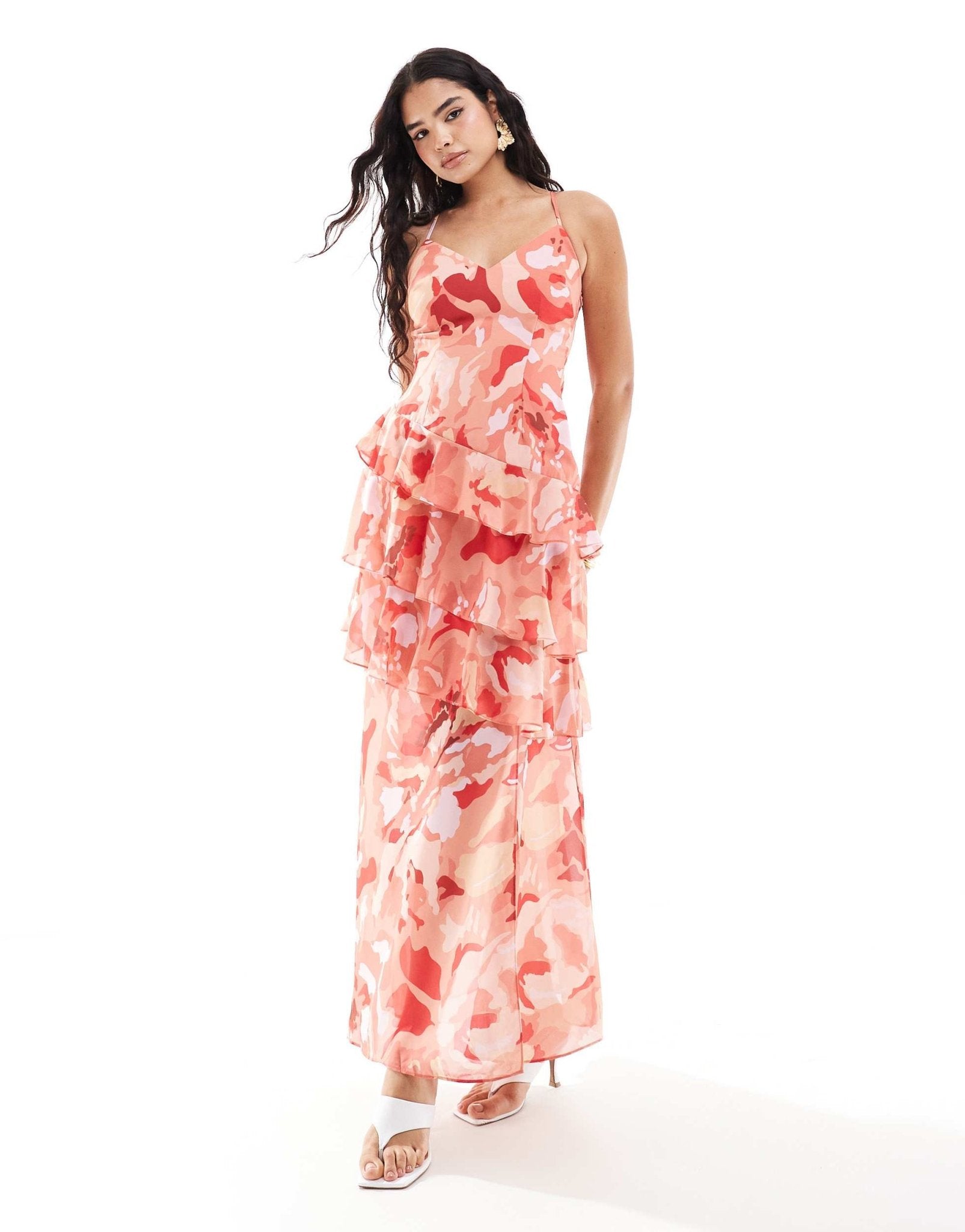 Pretty Lavish open back ruffle maxi dress in red and pink - ASOS Sample Sale EU Store