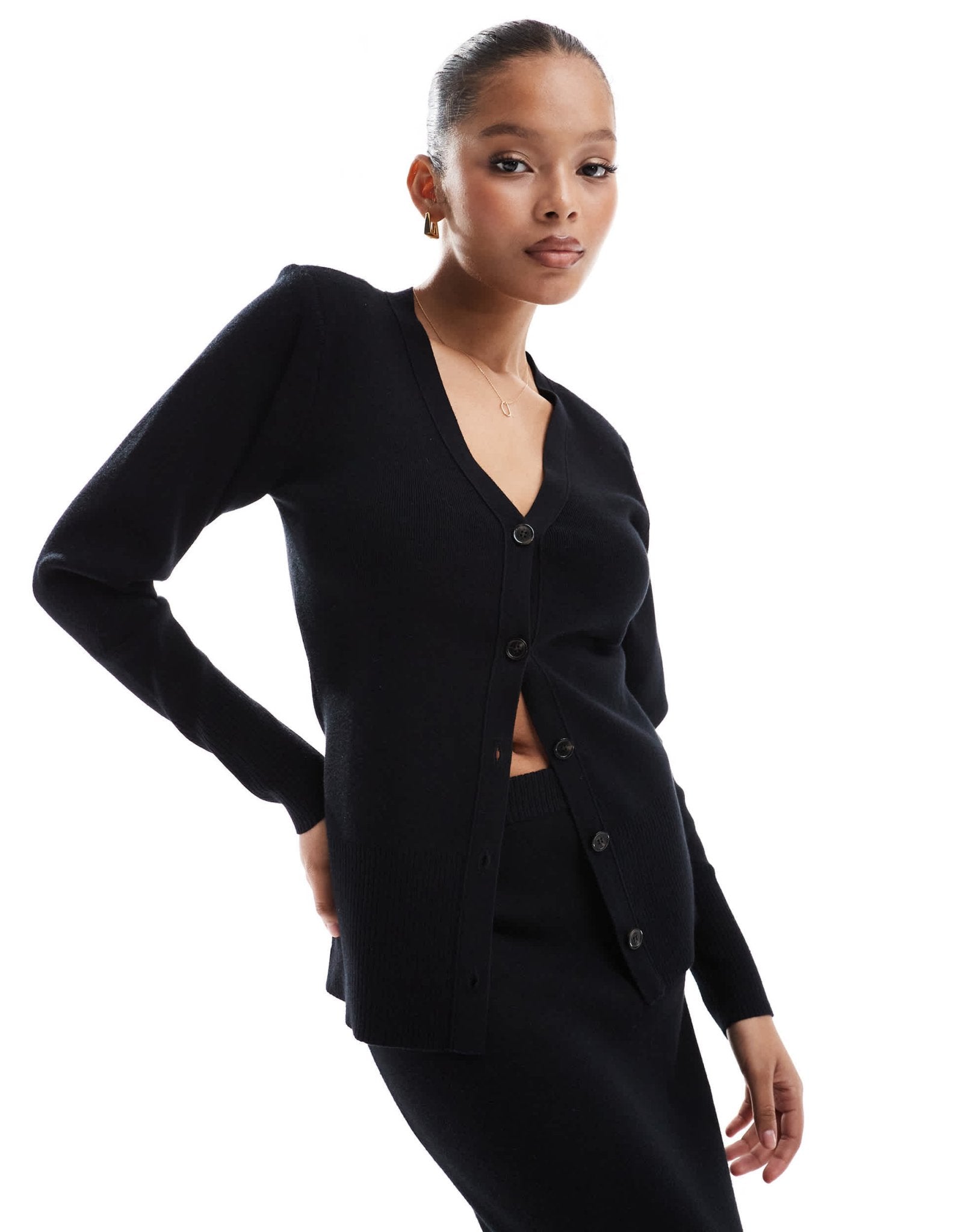 Pretty Lavish rib knit button cardigan co - ord in black - ASOS Sample Sale EU Store