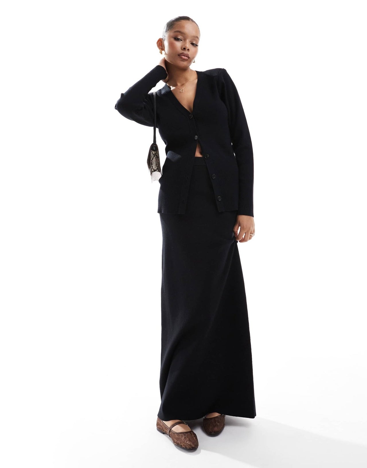 Pretty Lavish rib knit button cardigan co - ord in black - ASOS Sample Sale EU Store