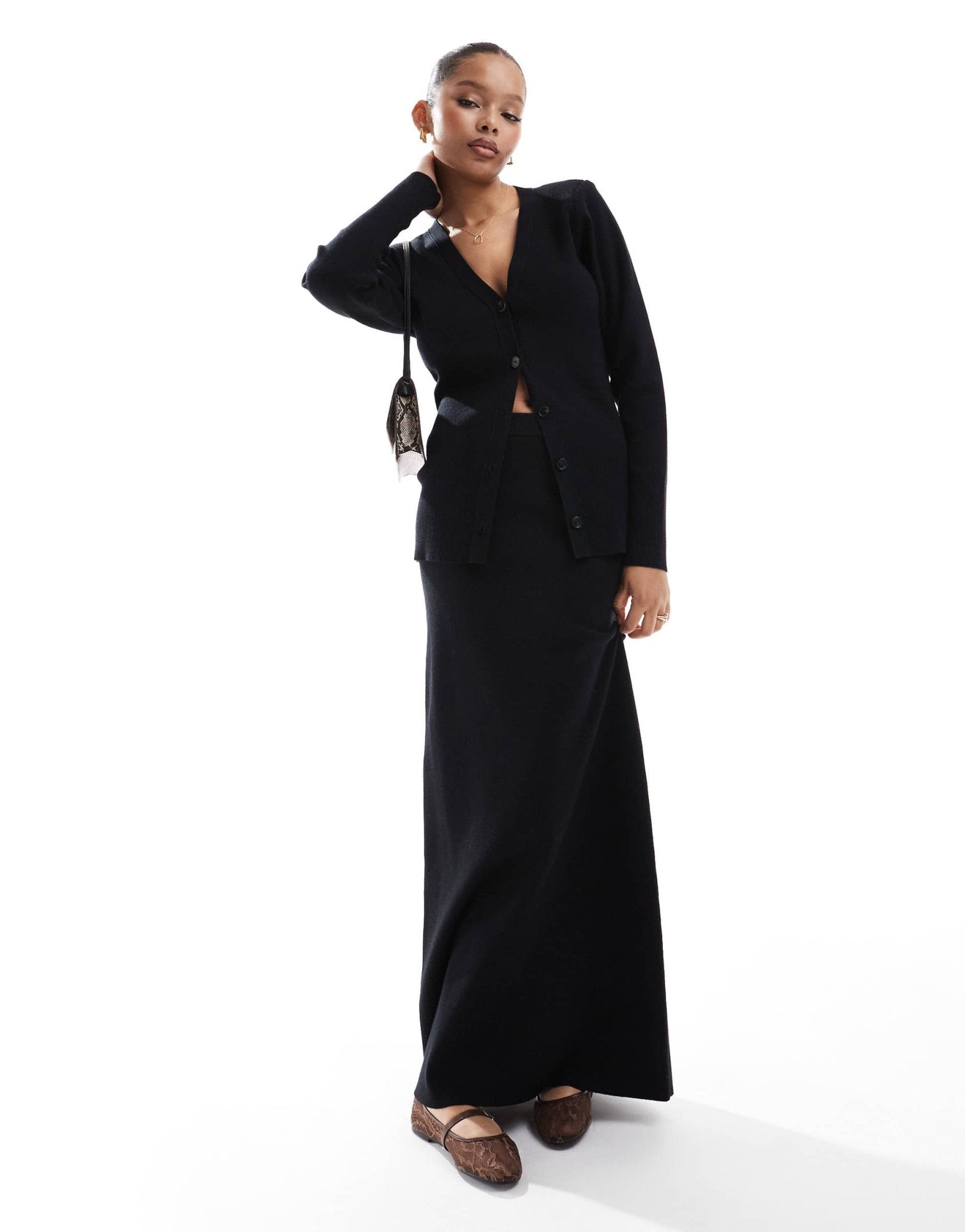 Pretty Lavish rib knit button cardigan co - ord in black - ASOS Sample Sale EU Store