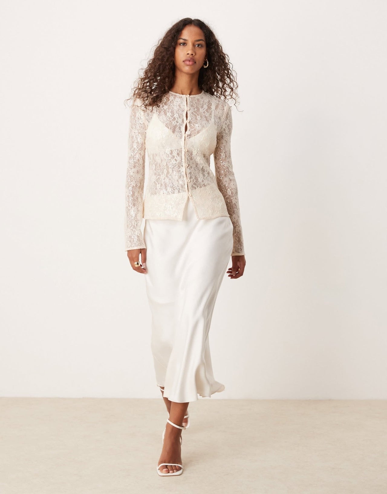Pretty Lavish sequin lace cardigan in oyster - ASOS Sample Sale EU Store