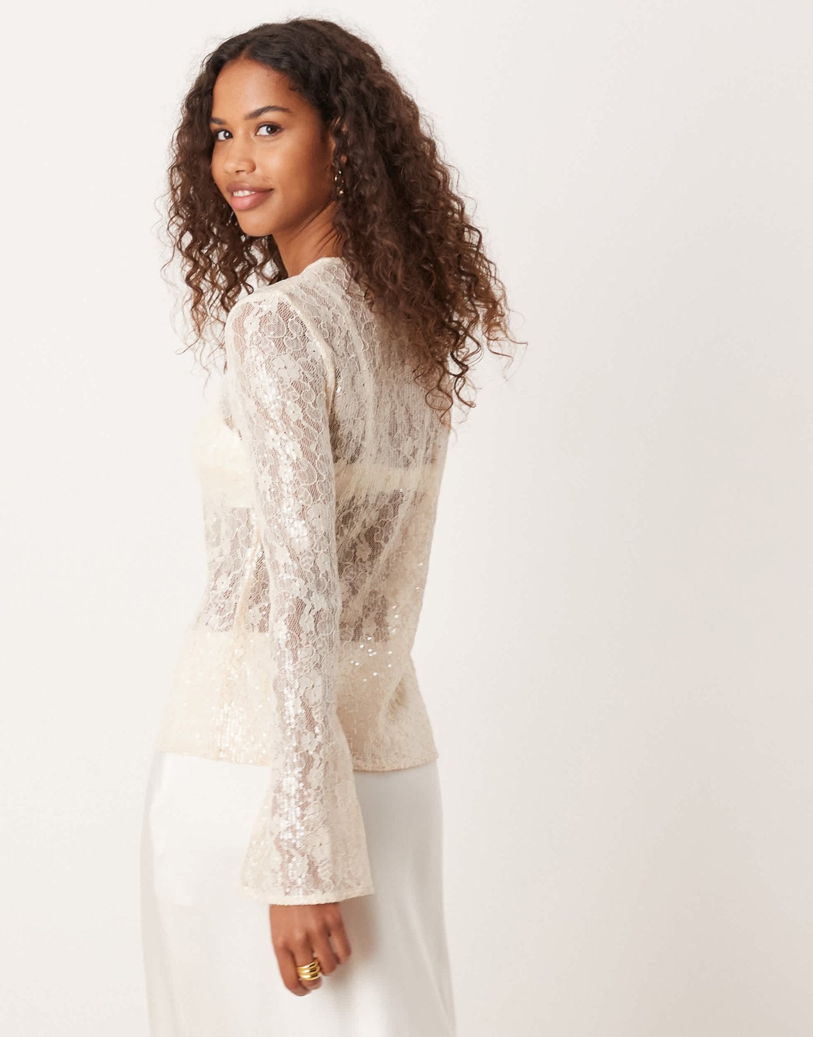 Pretty Lavish sequin lace cardigan in oyster - ASOS Sample Sale EU Store