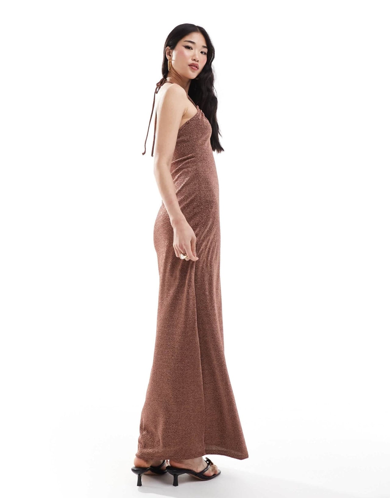 Pretty Lavish shimmer slip maxi dress in brown sparkle - ASOS Sample Sale EU Store