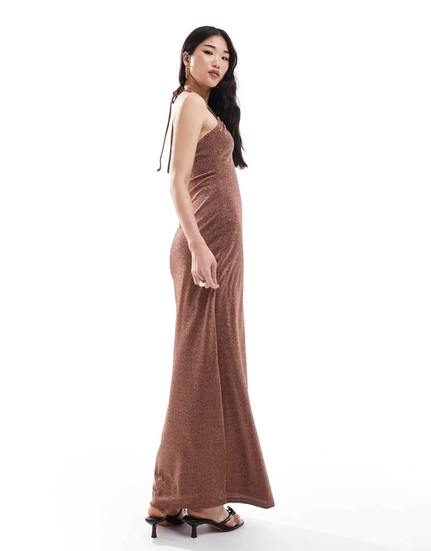 Pretty Lavish shimmer slip maxi dress in brown sparkle - ASOS Sample Sale EU Store