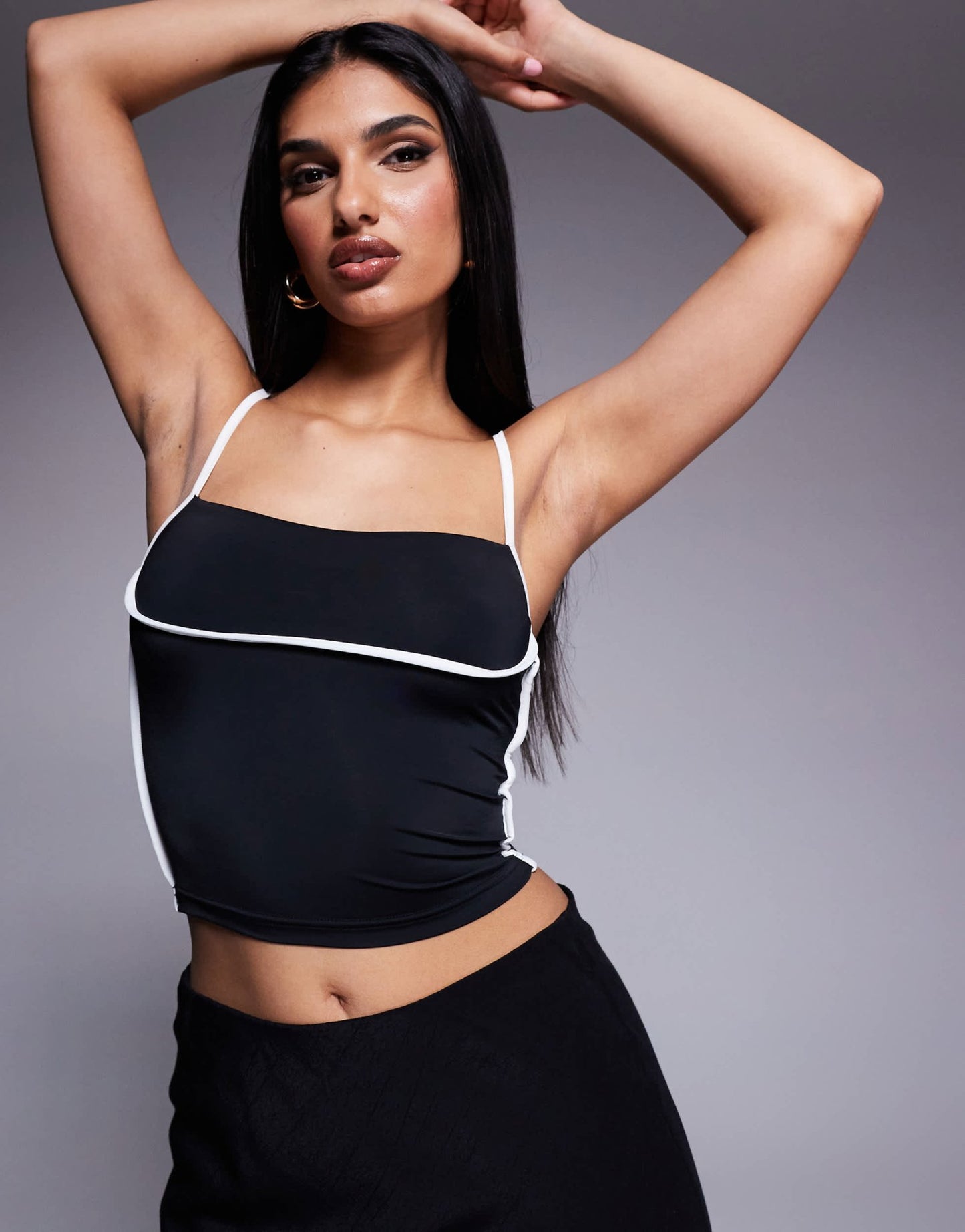 Princess Polly double layered slinky contrast trim strappy cami top in mono - ASOS Sample Sale EU Store