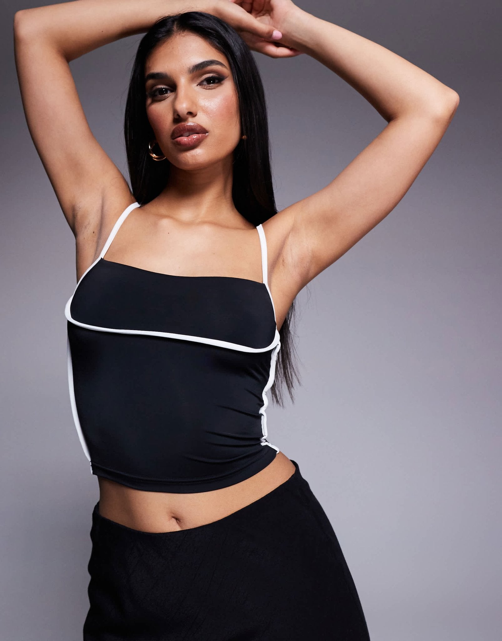 Princess Polly double layered slinky contrast trim strappy cami top in mono - ASOS Sample Sale EU Store