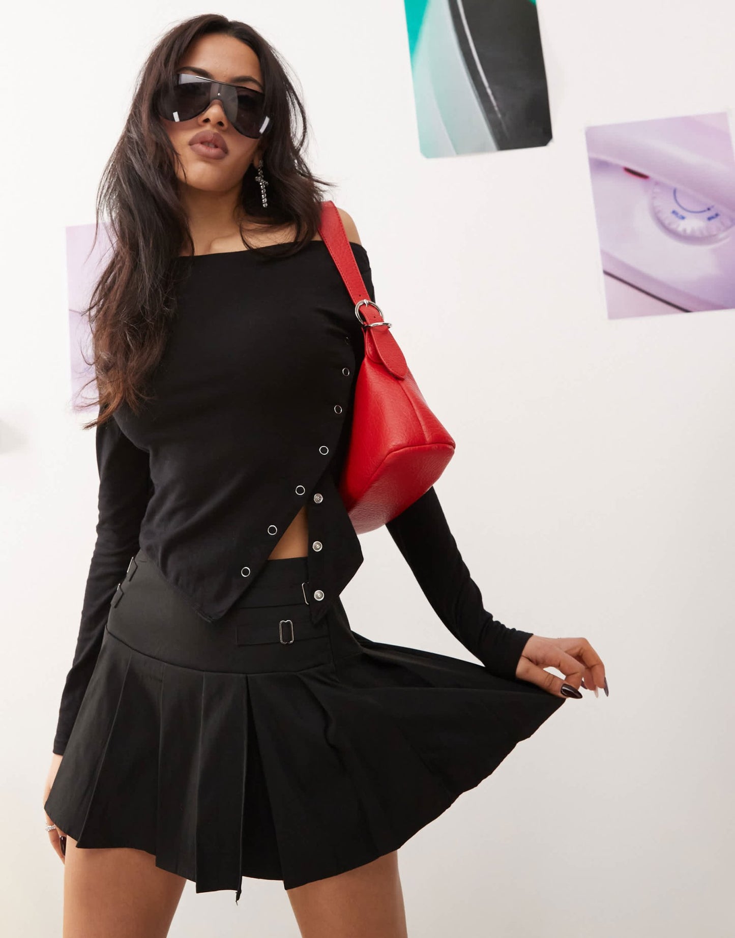 Princess Polly off shoulder asymmetric popper detail top in black - ASOS Sample Sale EU Store