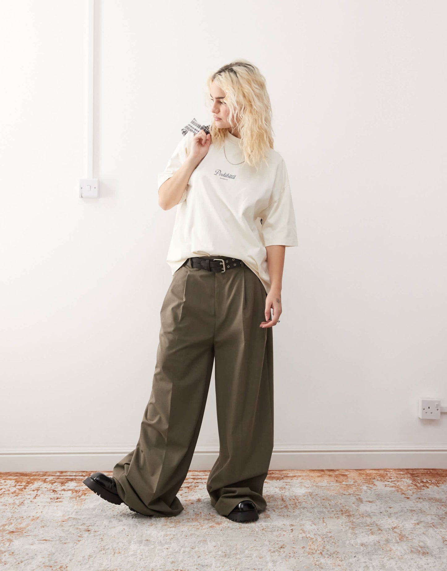 Prohibited script logo boxy t-shirt in cream - ASOS Sample Sale EU Store