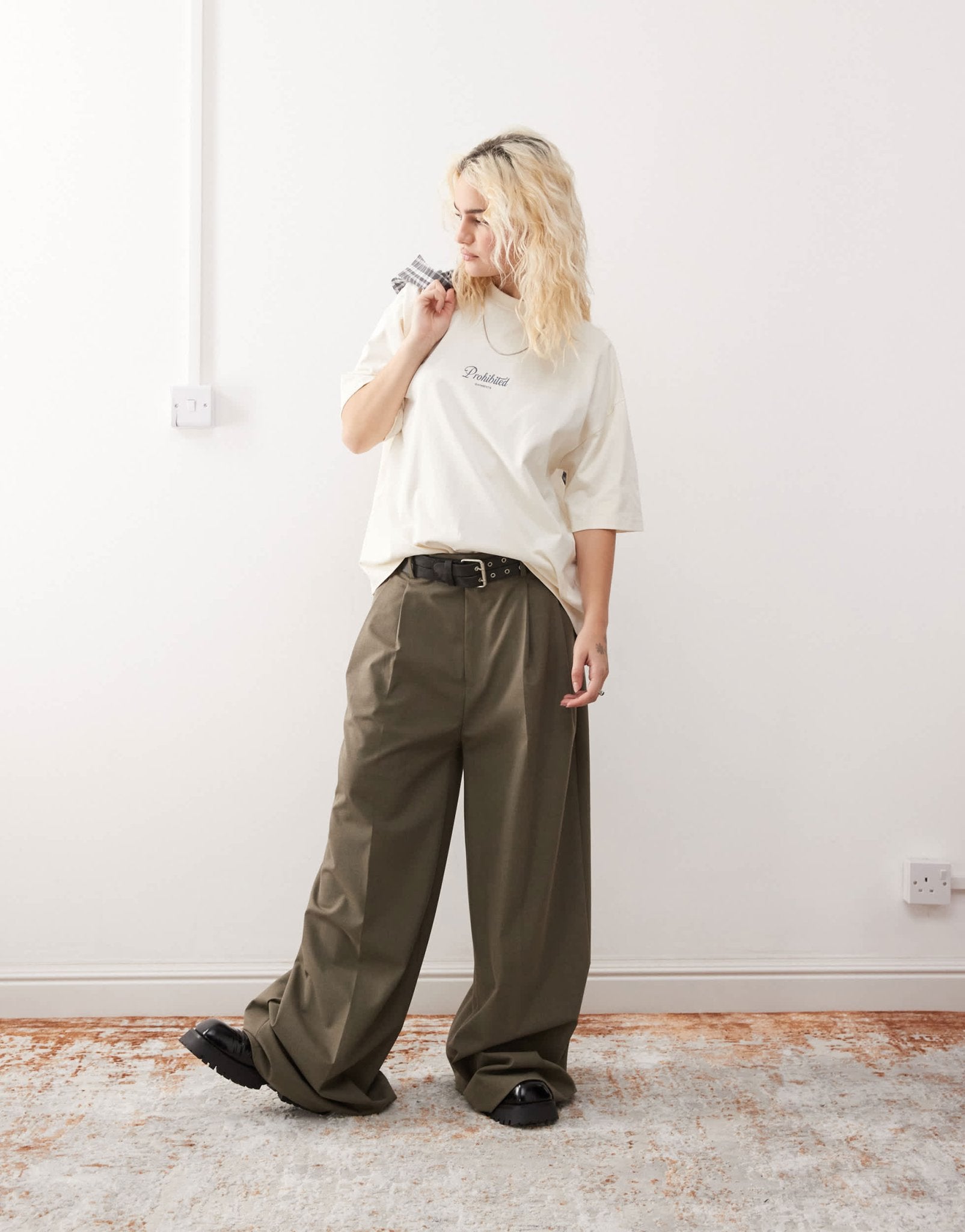 Prohibited script logo boxy t-shirt in cream - ASOS Sample Sale EU Store