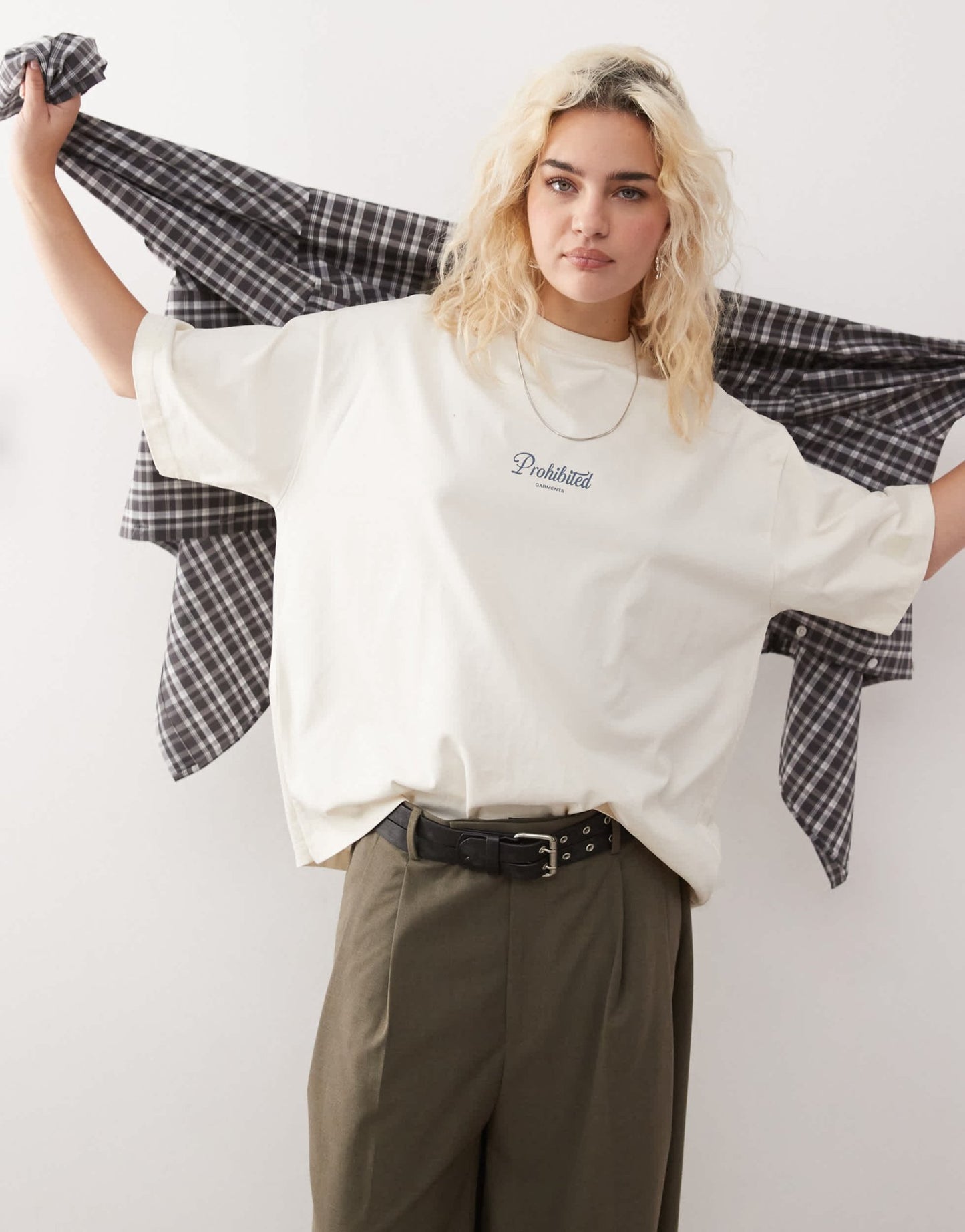 Prohibited script logo boxy t-shirt in cream - ASOS Sample Sale EU Store