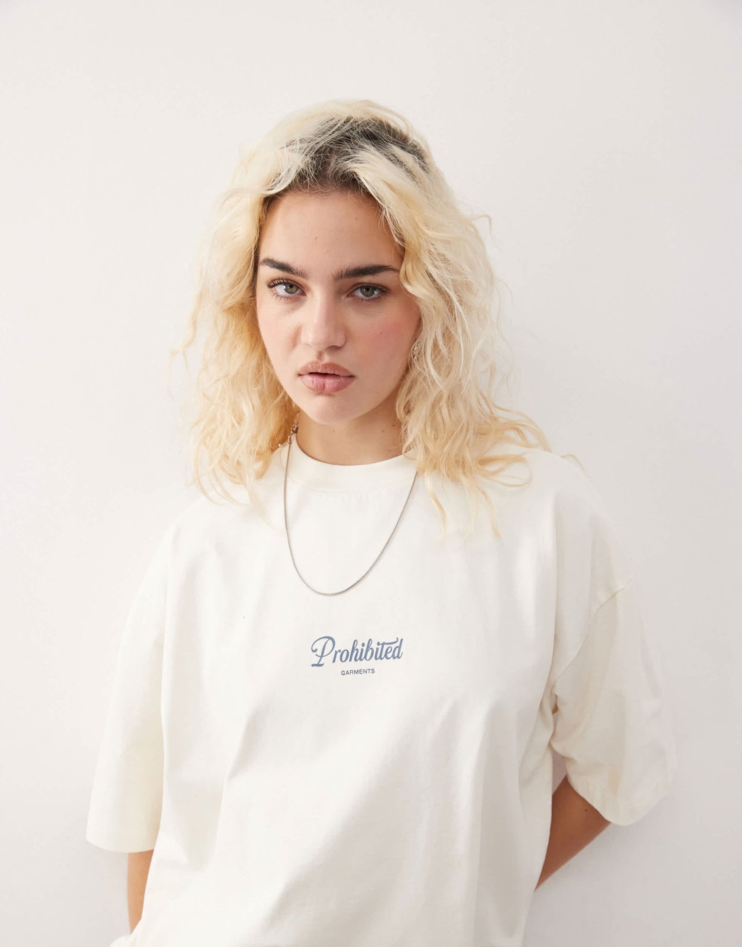 Prohibited script logo boxy t-shirt in cream - ASOS Sample Sale EU Store