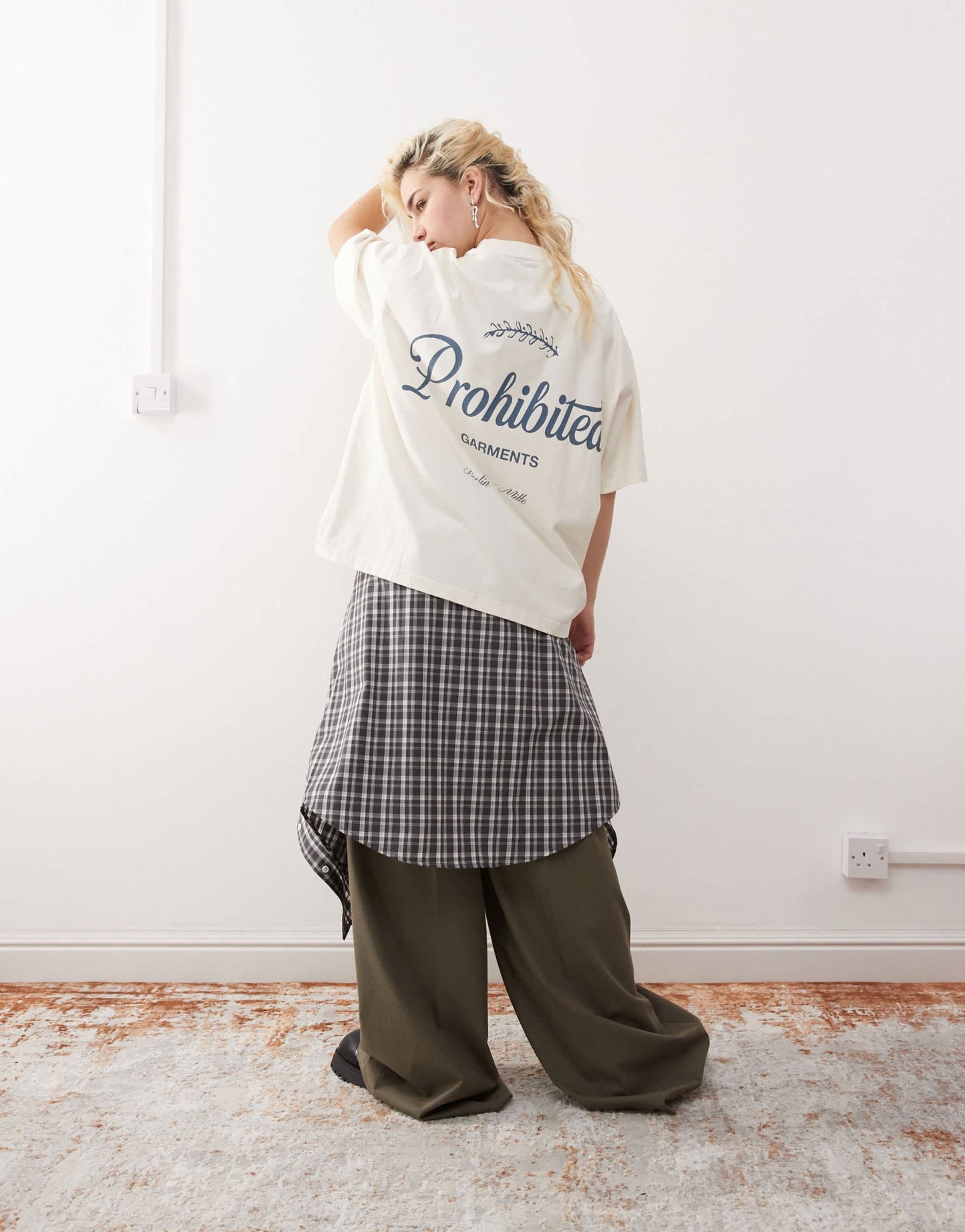 Prohibited script logo boxy t-shirt in cream - ASOS Sample Sale EU Store