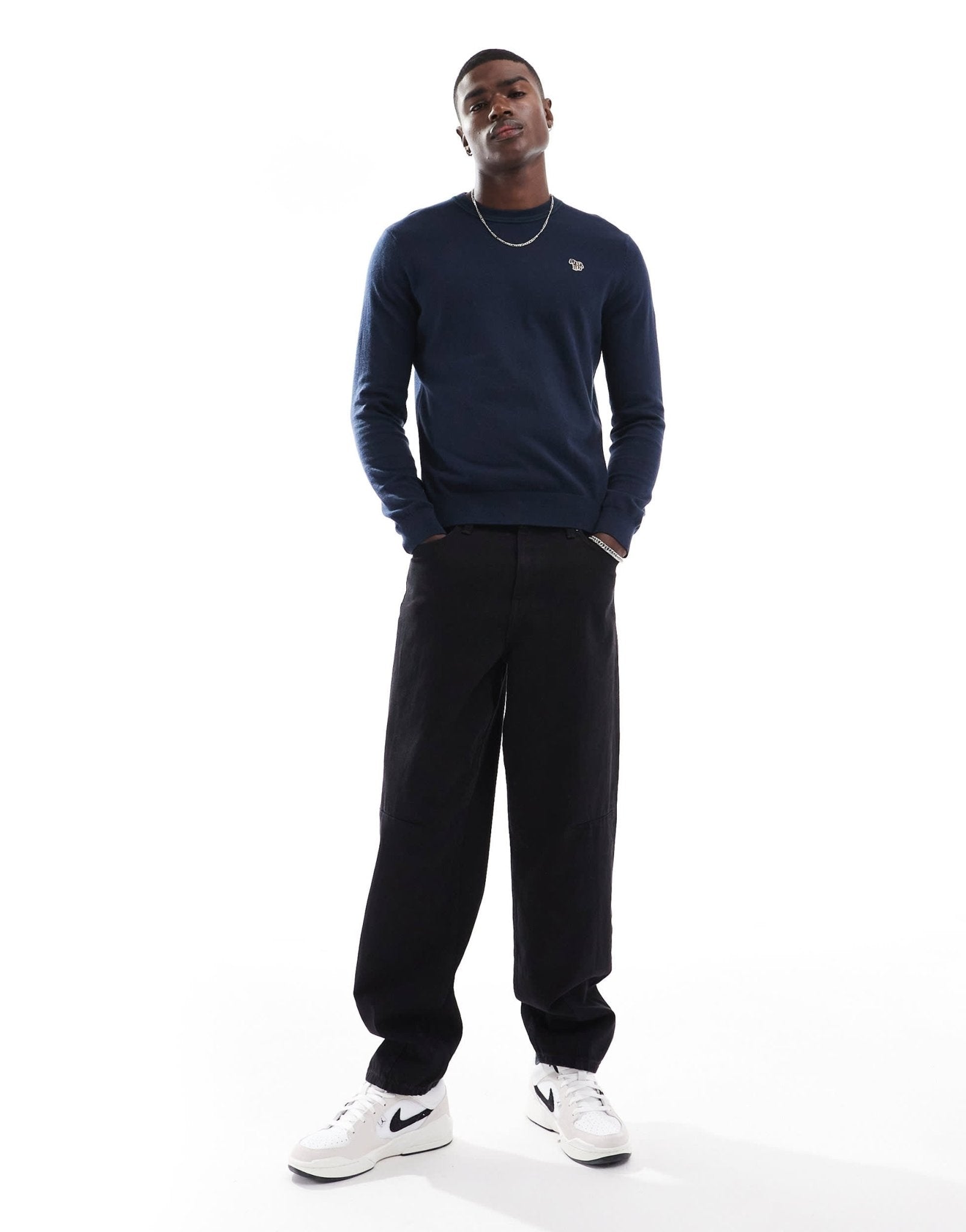 PS Paul Smith crew neck knit jumper with icon zebra logo in navy - ASOS Sample Sale EU Store