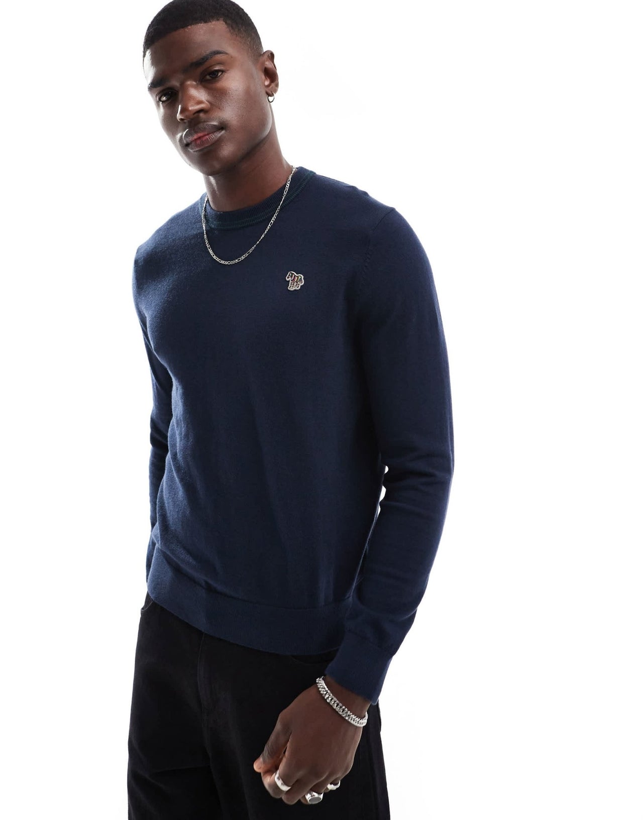 PS Paul Smith crew neck knit jumper with icon zebra logo in navy - ASOS Sample Sale EU Store