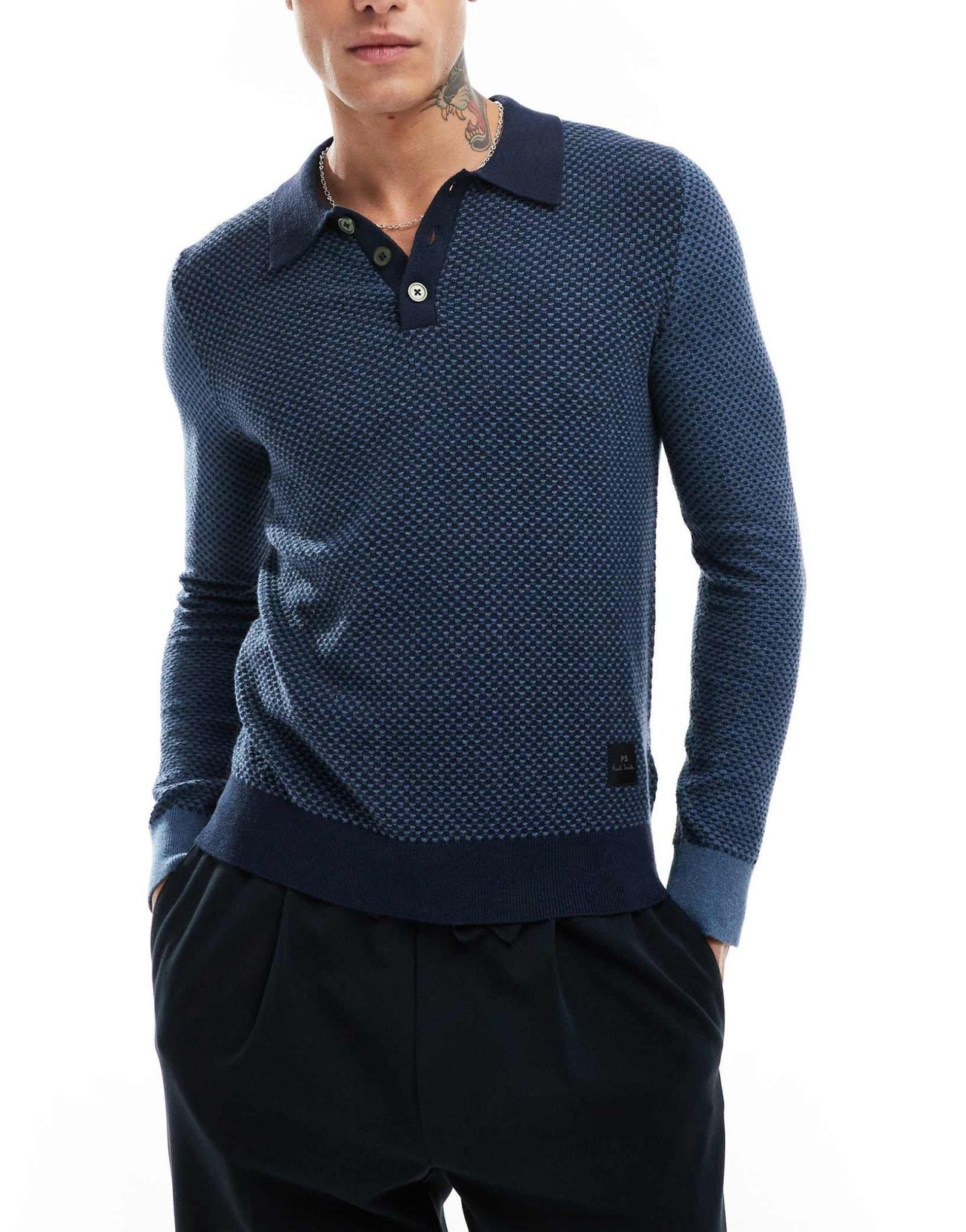 PS Paul Smith long sleeve knit polo with logo in blue - ASOS Sample Sale EU Store