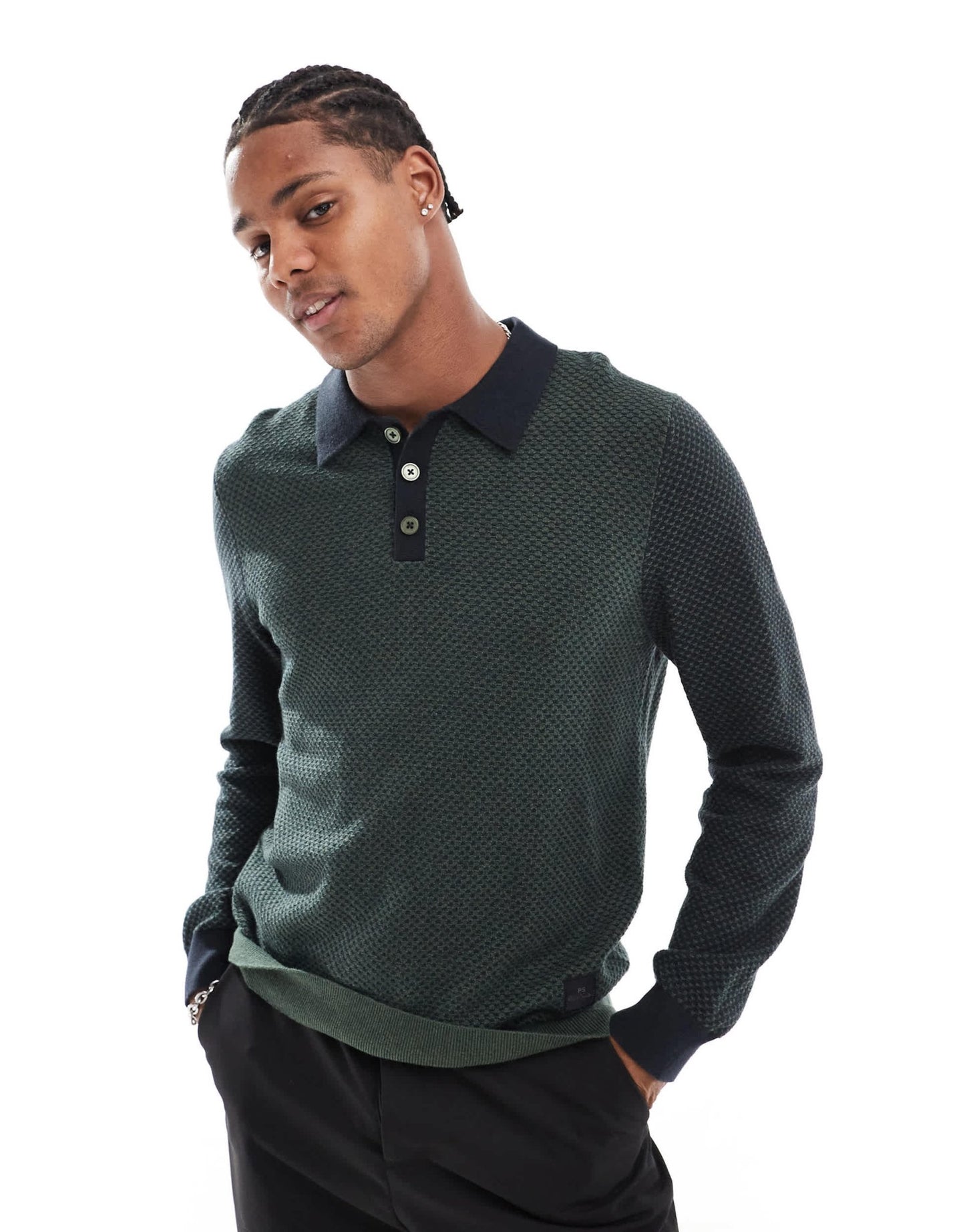 PS Paul Smith long sleeve knit polo with logo in khaki - ASOS Sample Sale EU Store