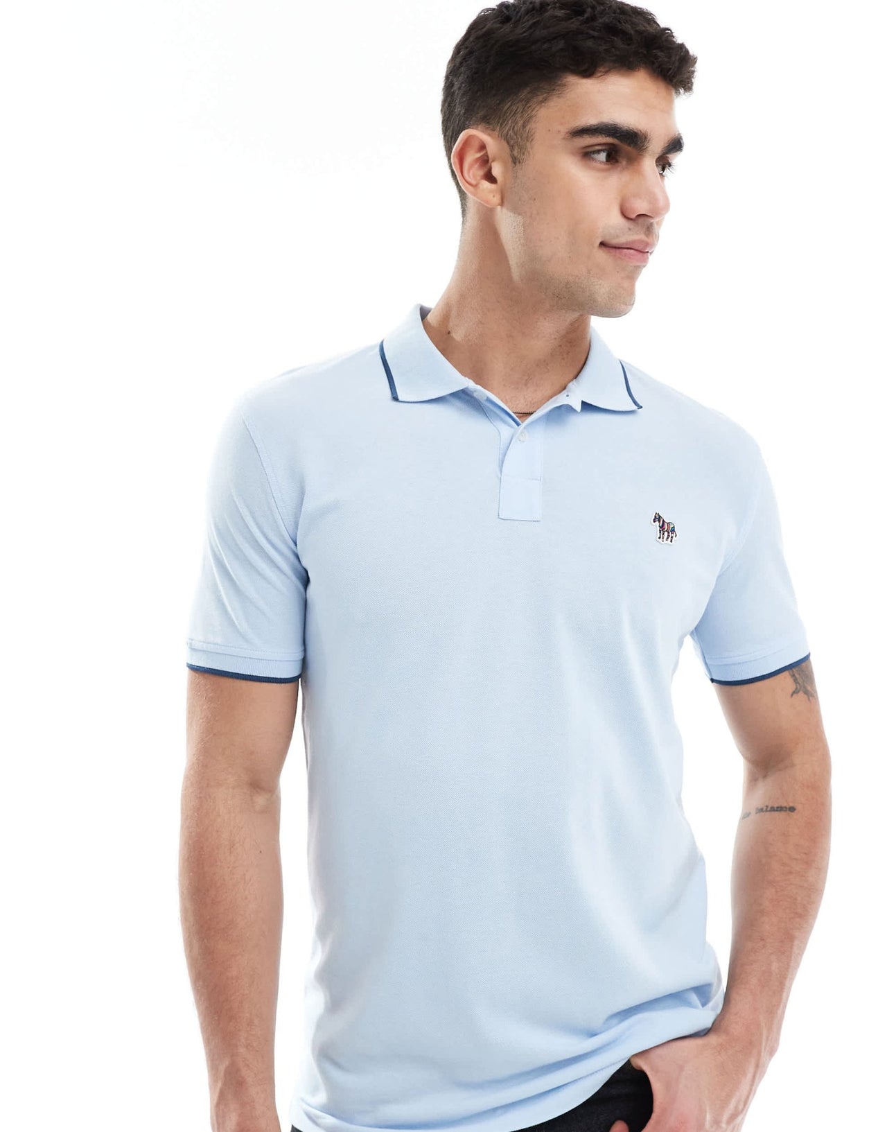 PS Paul Smith tipped logo polo shirt in light blue - ASOS Sample Sale EU Store