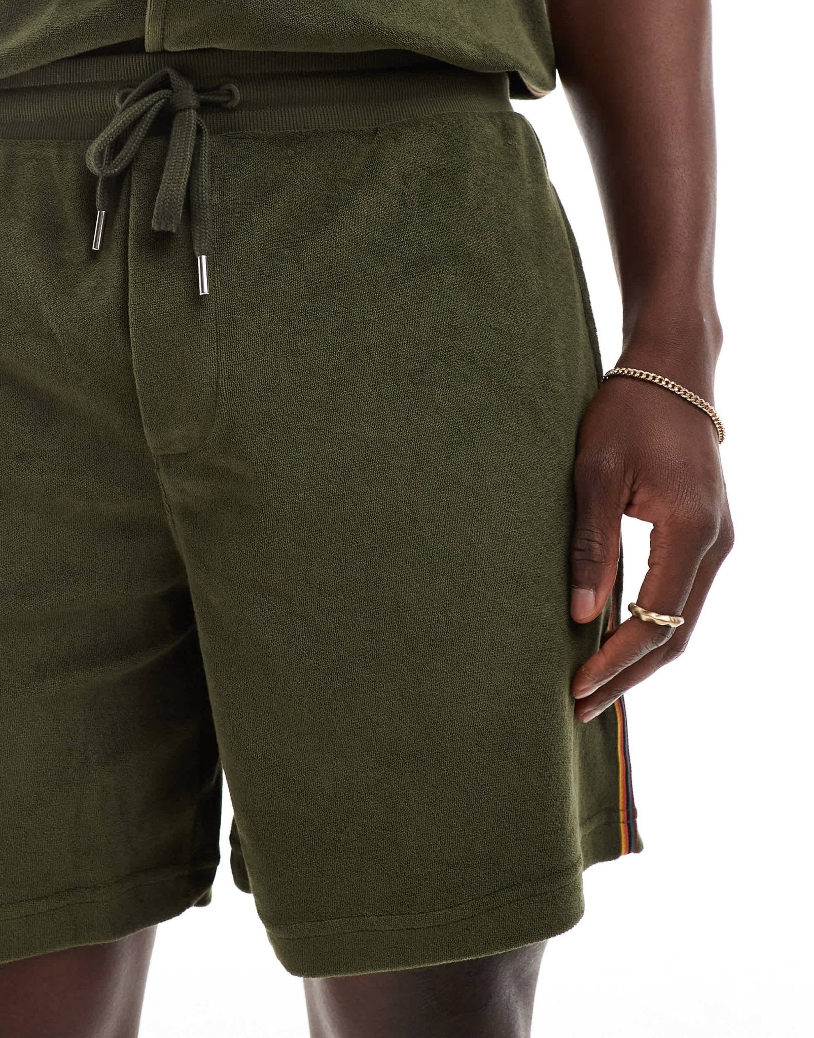 PS Paul Smith towel stripe shorts co - ord in khaki - ASOS Sample Sale EU Store