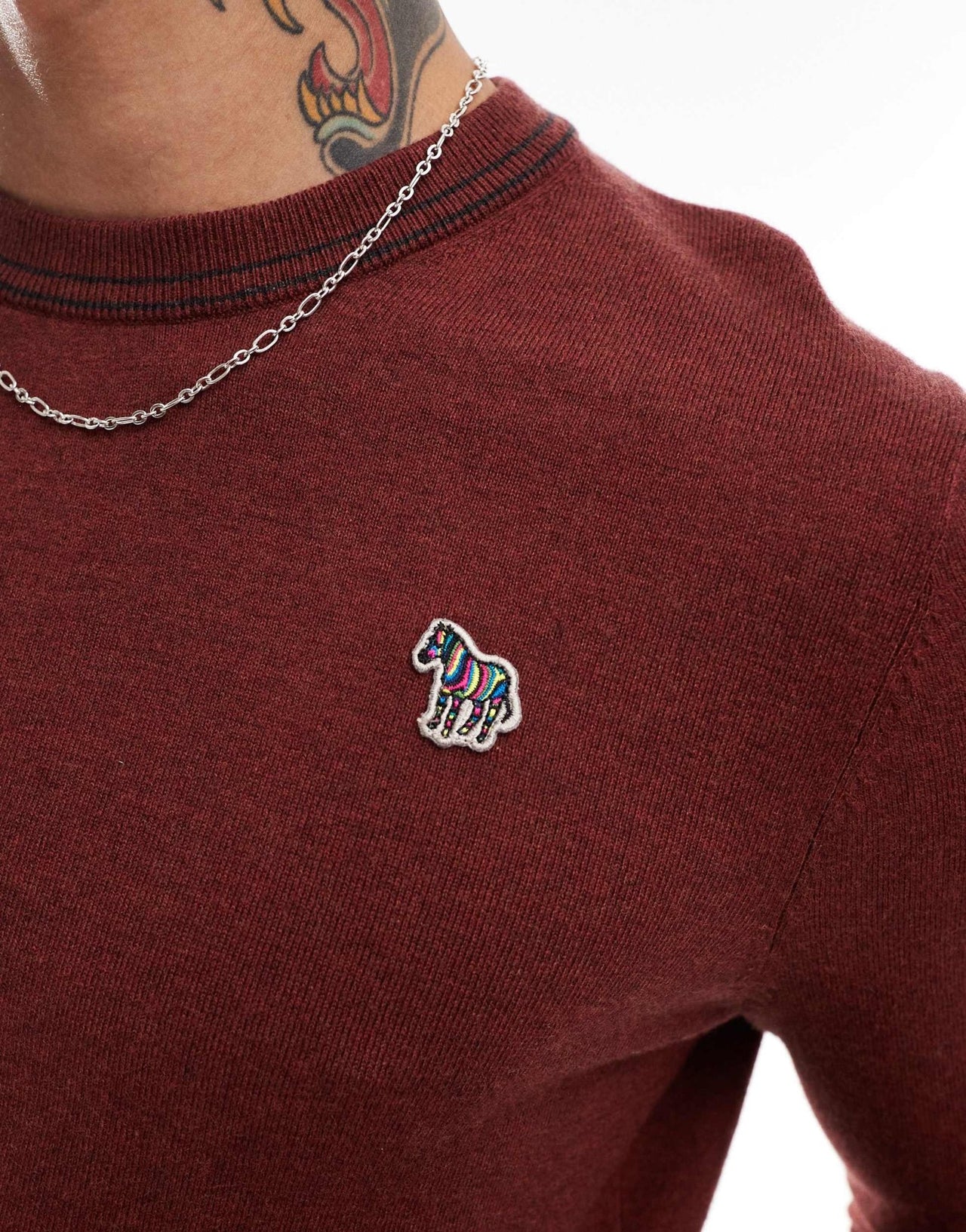 PS Paul Smith zebra logo tipped neck knit jumper in burgundy - ASOS Sample Sale EU Store