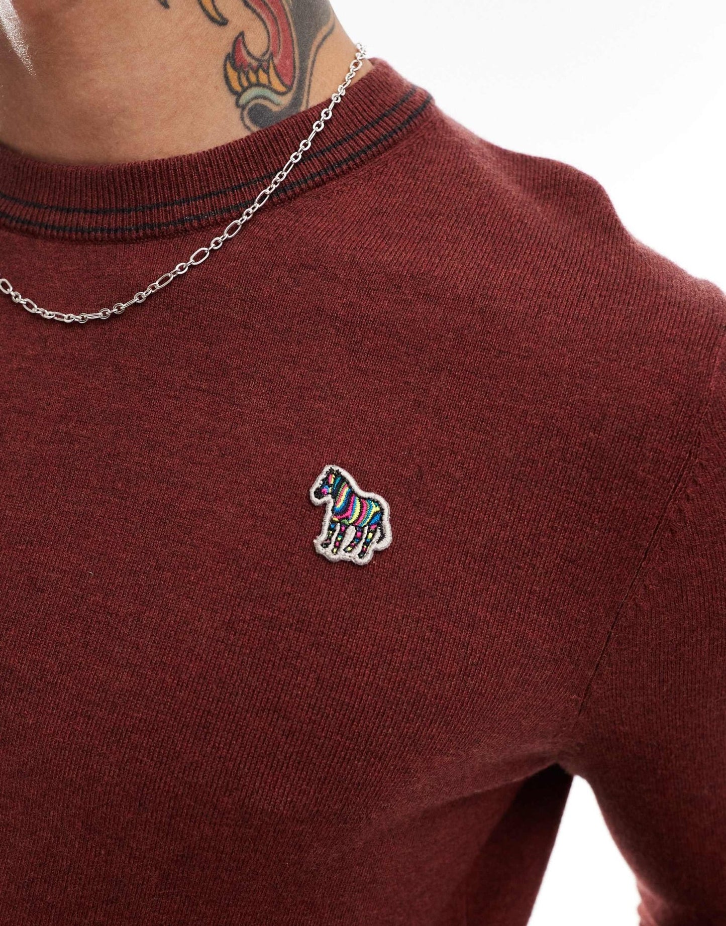 PS Paul Smith zebra logo tipped neck knit jumper in burgundy - ASOS Sample Sale EU Store