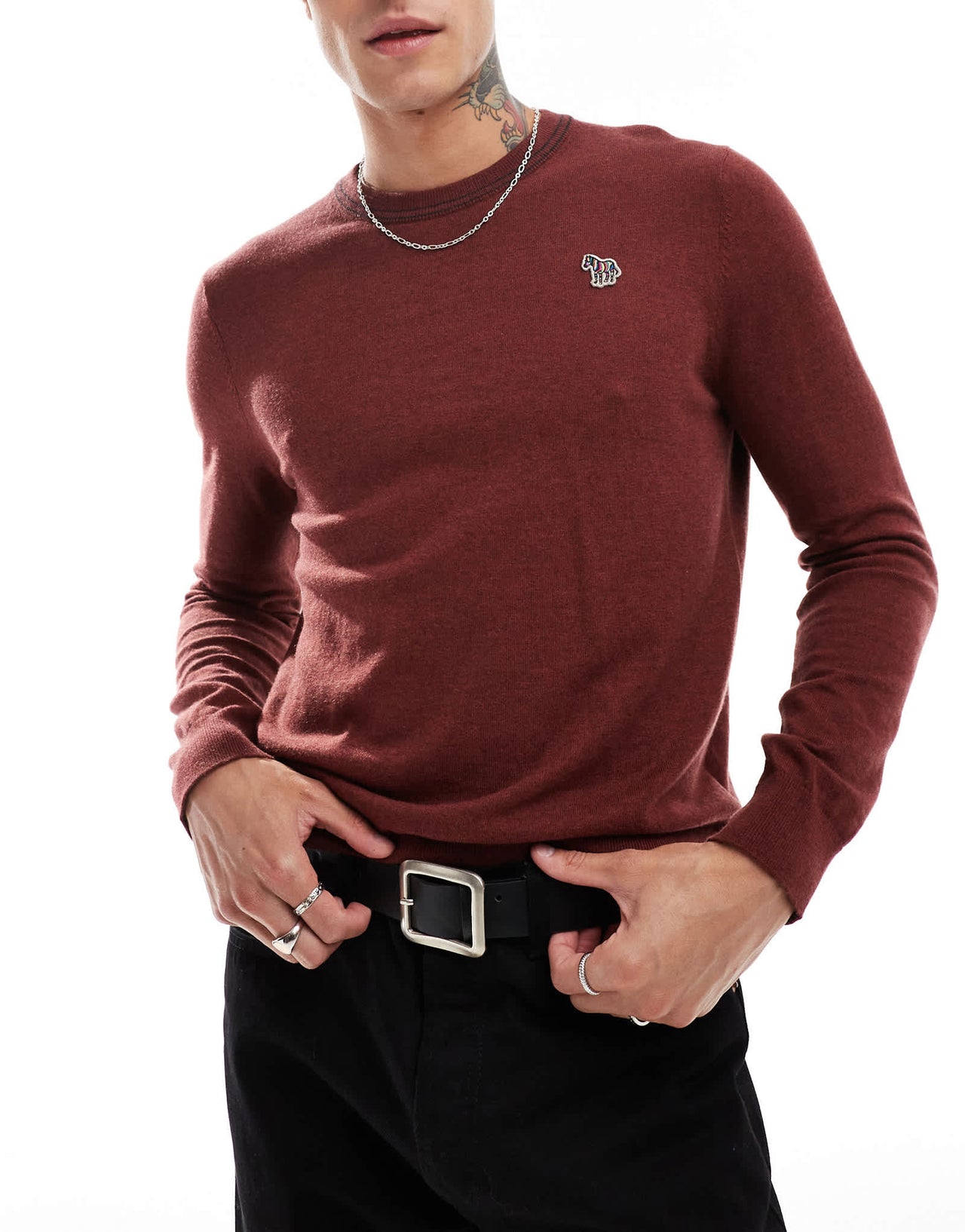 PS Paul Smith zebra logo tipped neck knit jumper in burgundy - ASOS Sample Sale EU Store