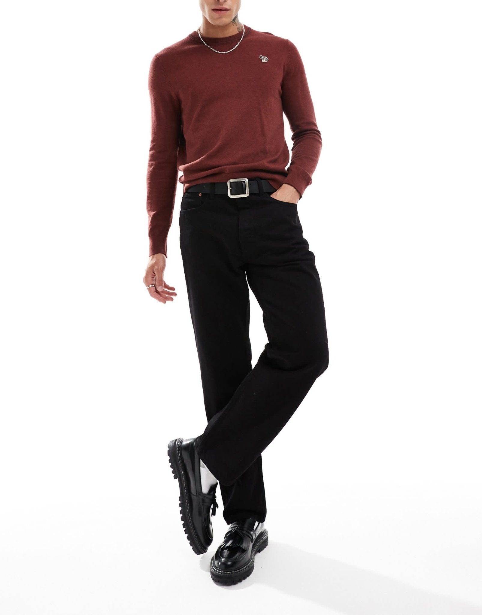 PS Paul Smith zebra logo tipped neck knit jumper in burgundy - ASOS Sample Sale EU Store