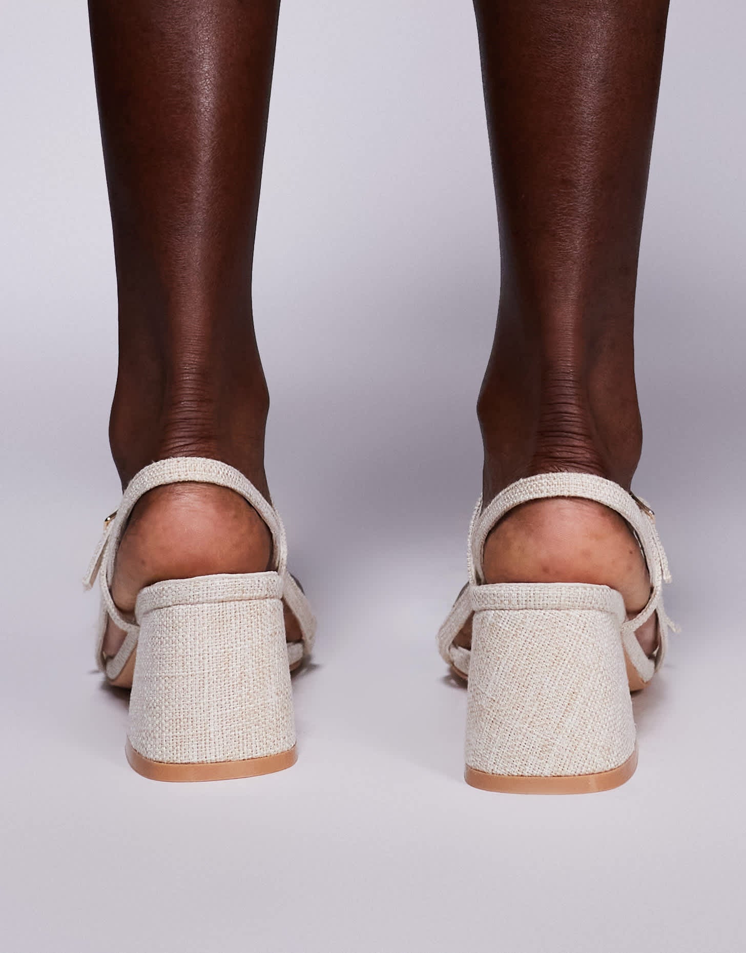 Public Desire Logan mid block heeled sandals in natural - ASOS Sample Sale EU Store