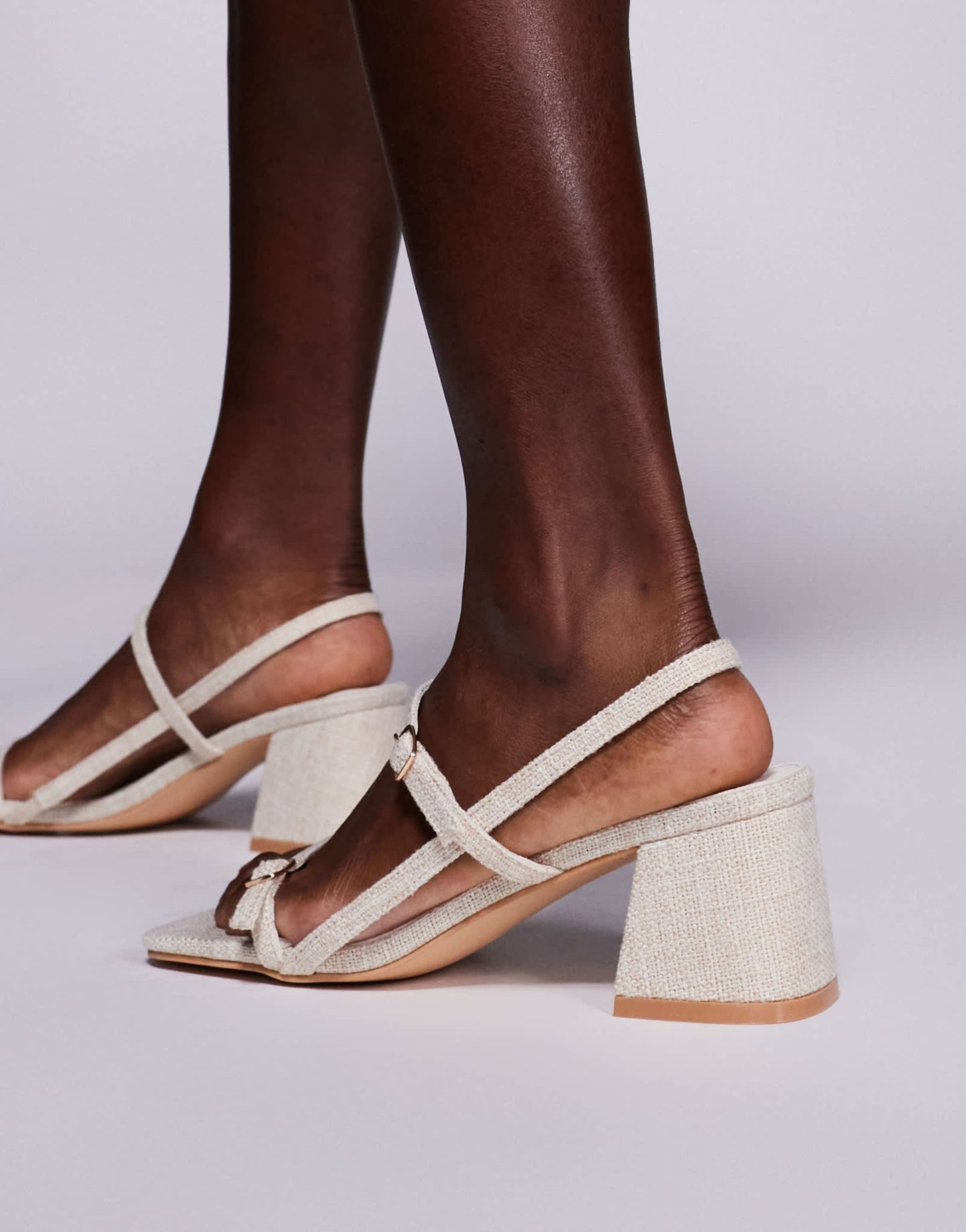 Public Desire Logan mid block heeled sandals in natural - ASOS Sample Sale EU Store