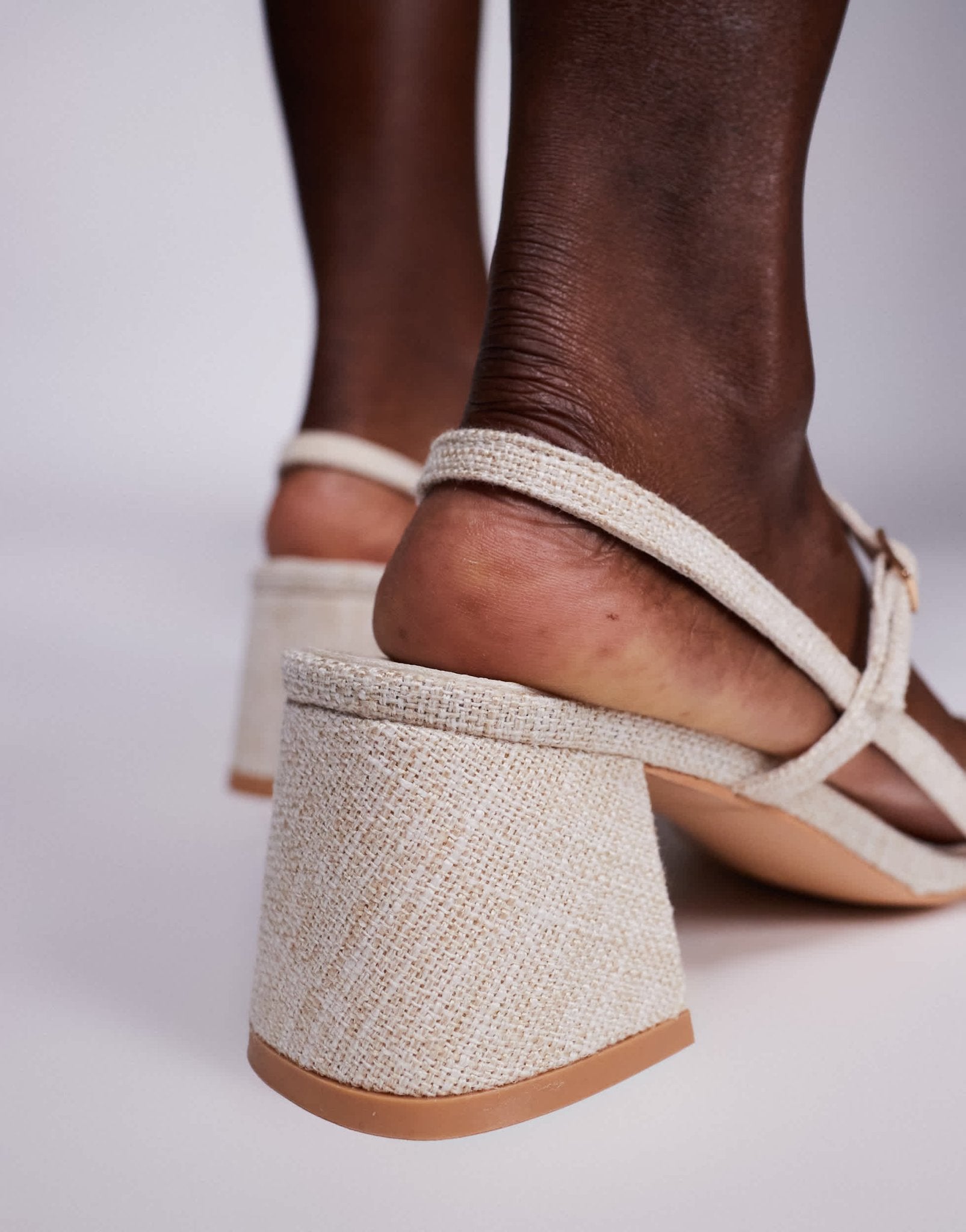 Public Desire Logan mid block heeled sandals in natural - ASOS Sample Sale EU Store