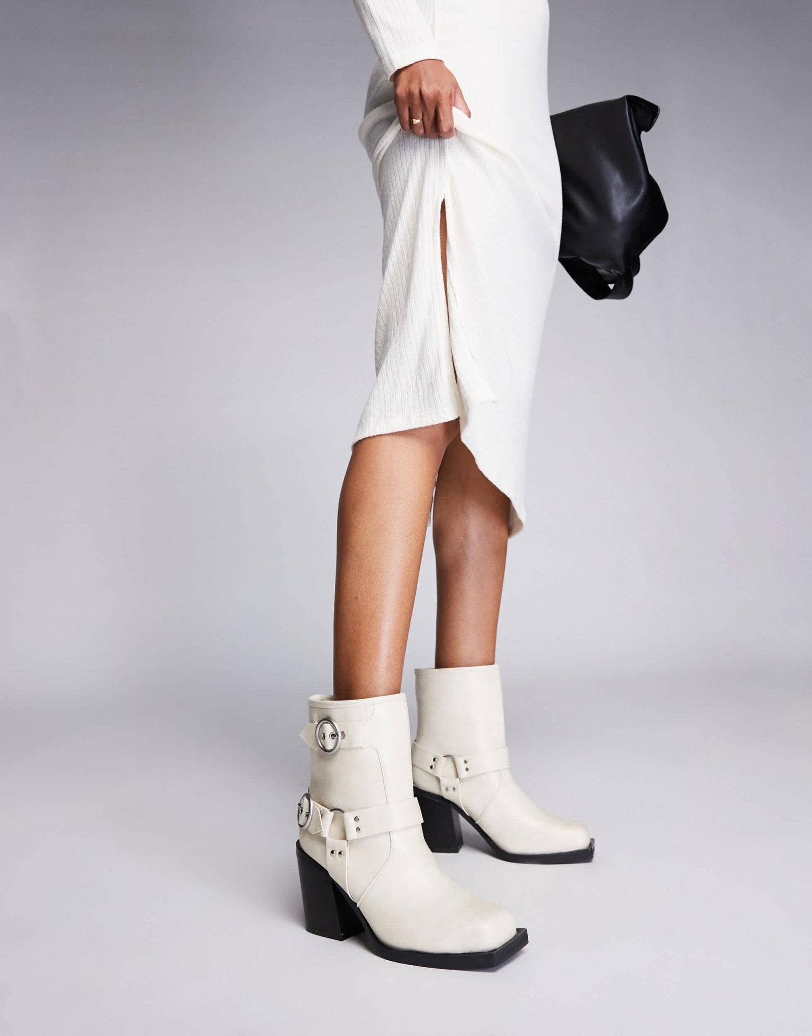 Public Desire Wide Fit Freak heeled ankle biker boot in cream - ASOS Sample Sale EU Store