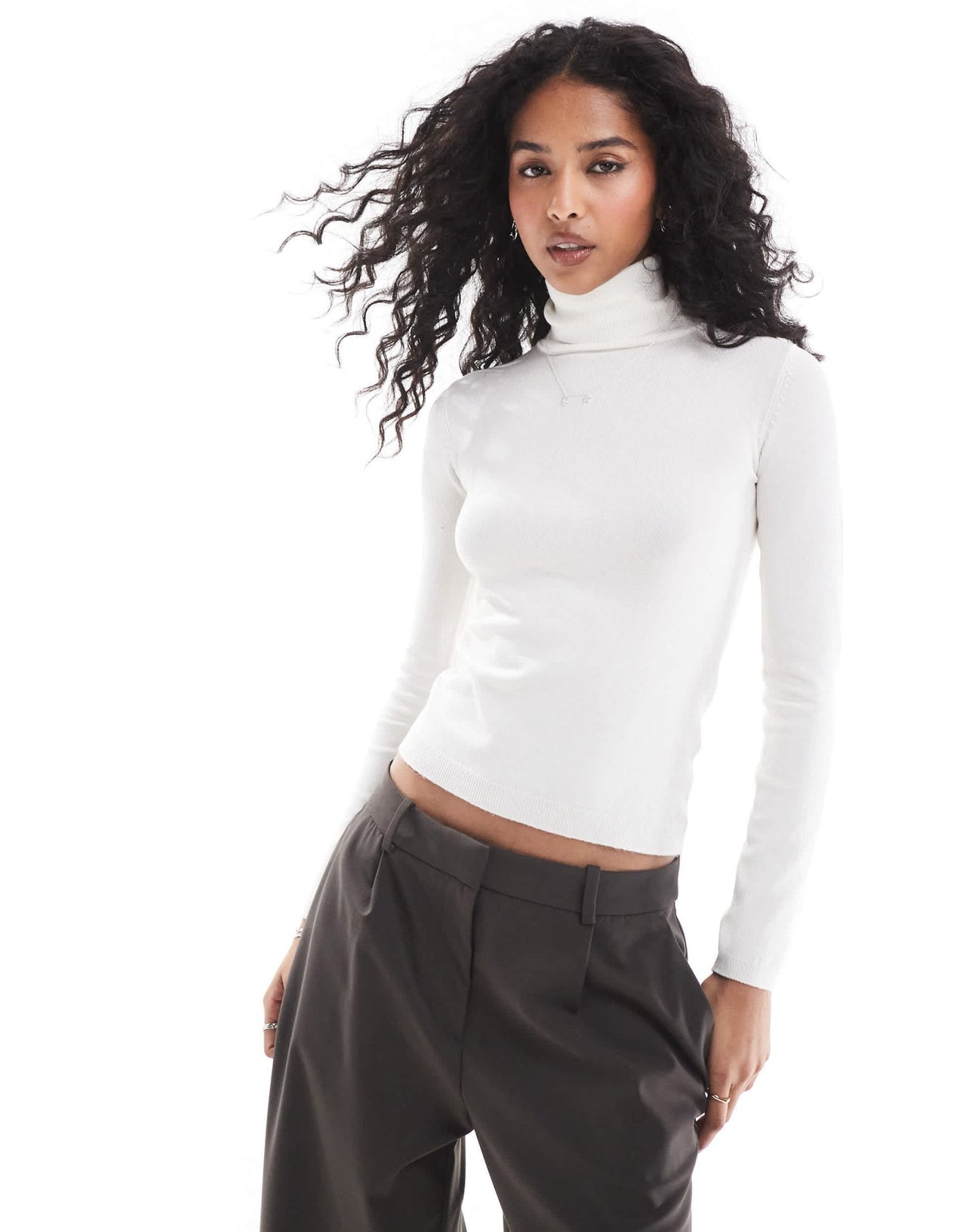 Pull&Bear knit polo neck jumper in ecru - ASOS Sample Sale EU Store