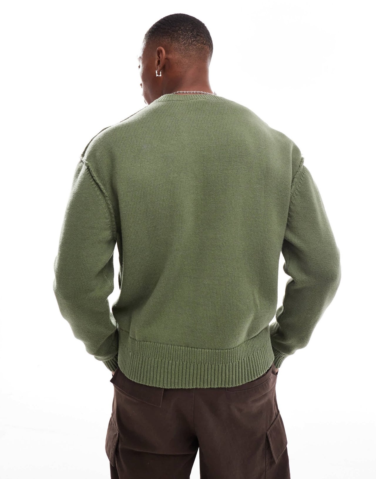 Pull&Bear knitted exposed seam jumper in khaki - ASOS Sample Sale EU Store