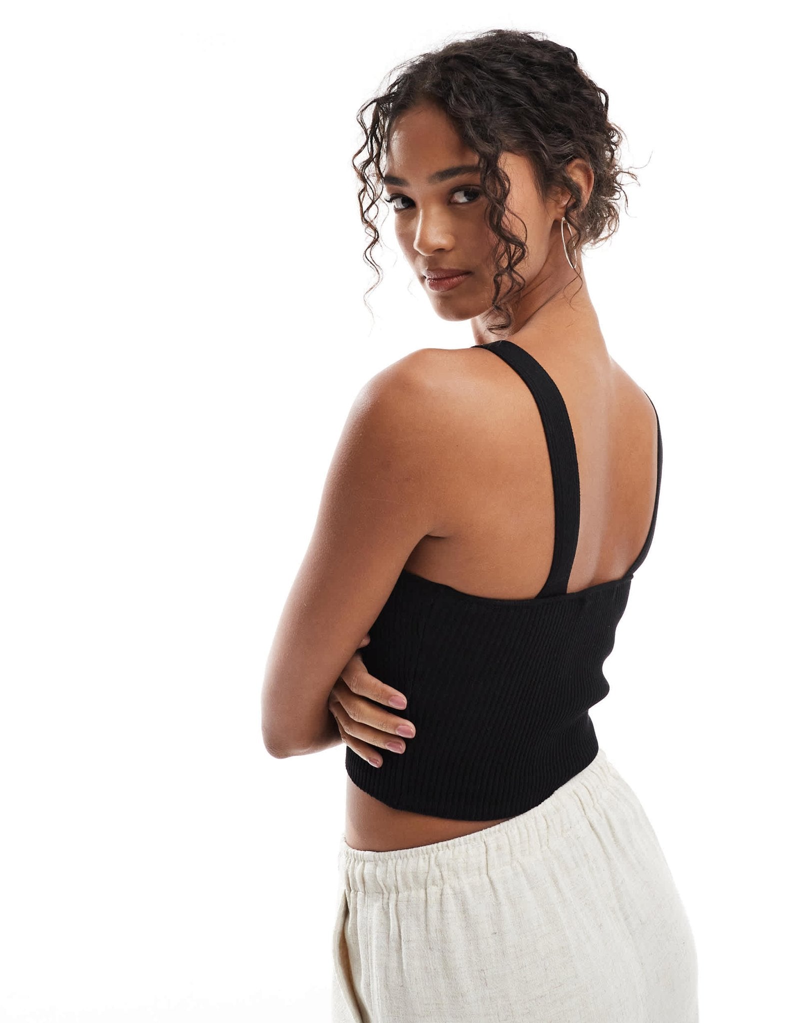 Pull&Bear knitted ribbed cami in black - ASOS Sample Sale EU Store
