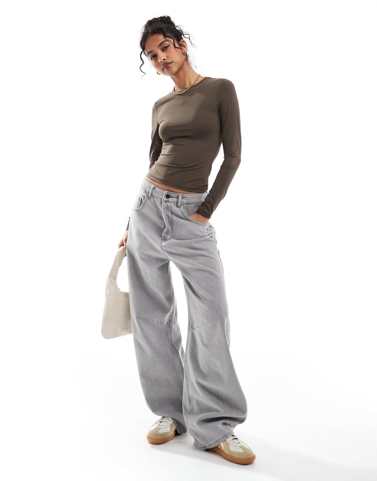 Pull&Bear polyamide sculpt long sleeved top in chocolate brown - ASOS Sample Sale EU Store