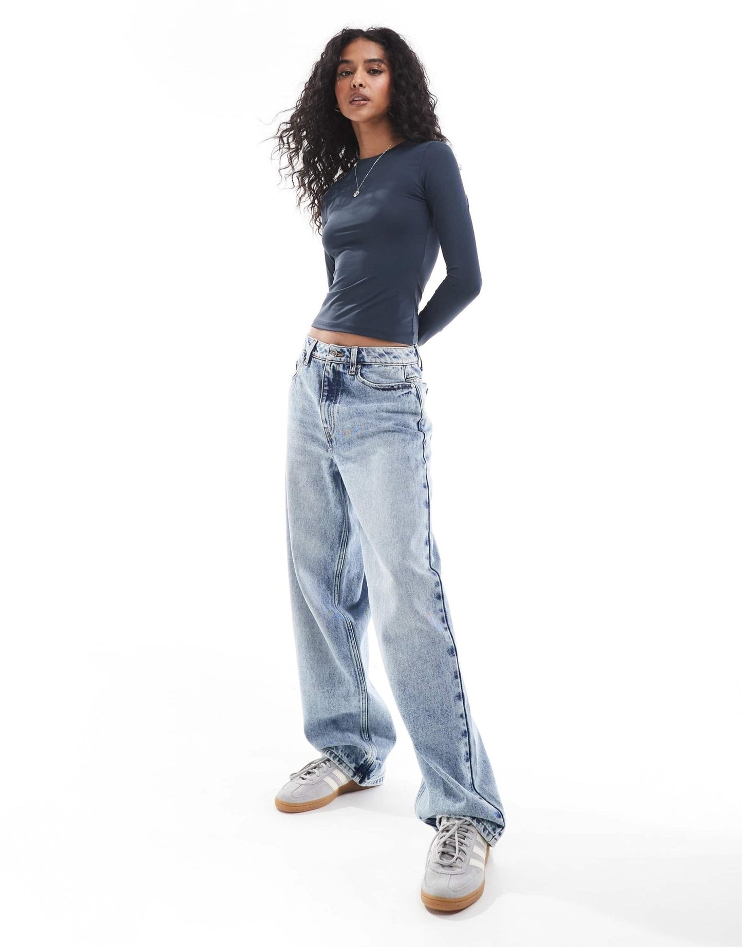 Pull&Bear polyamide sculpt long sleeved top in navy blue - ASOS Sample Sale EU Store