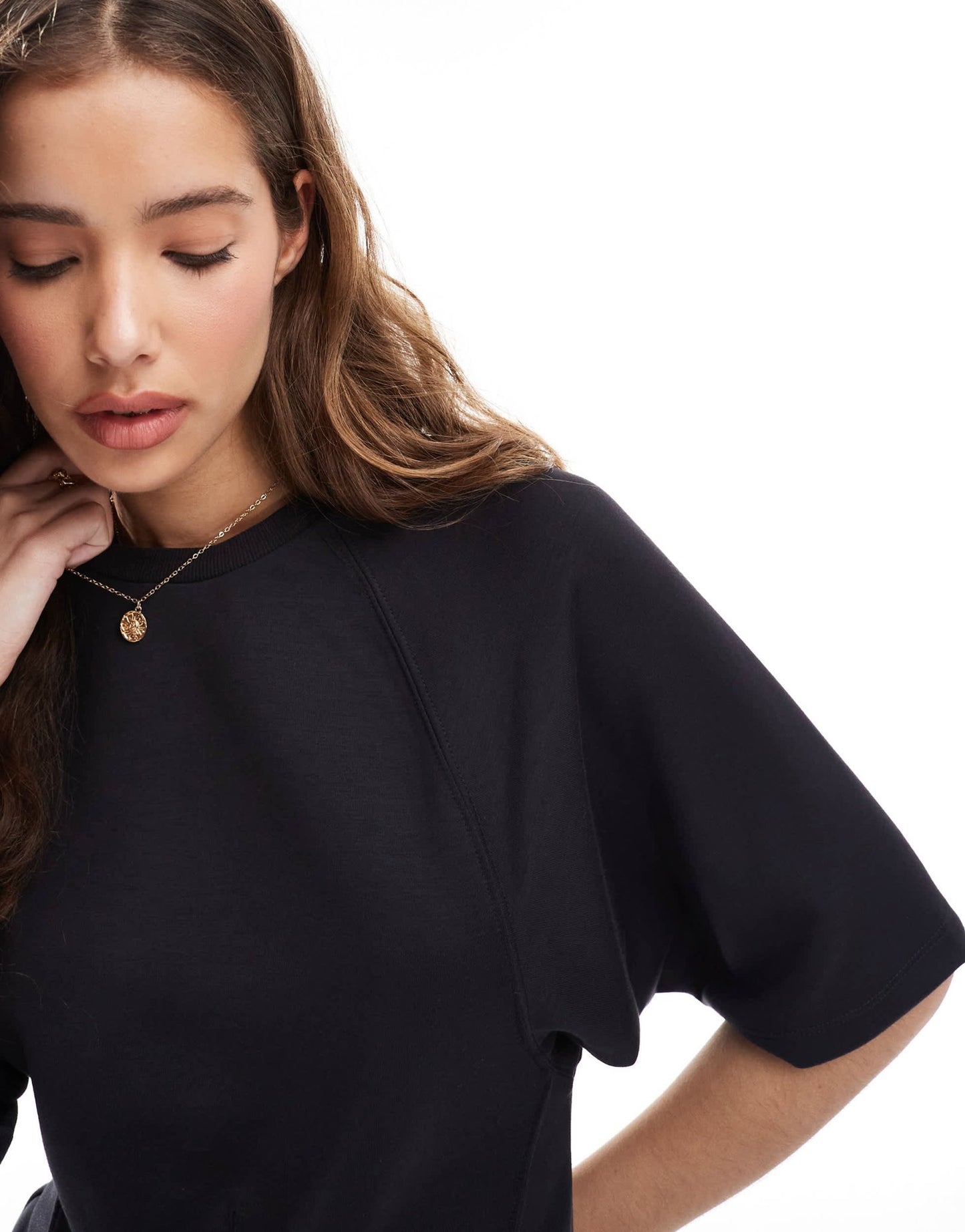 Pull&Bear soft touch cinched waist t-shirt in black - ASOS Sample Sale EU Store