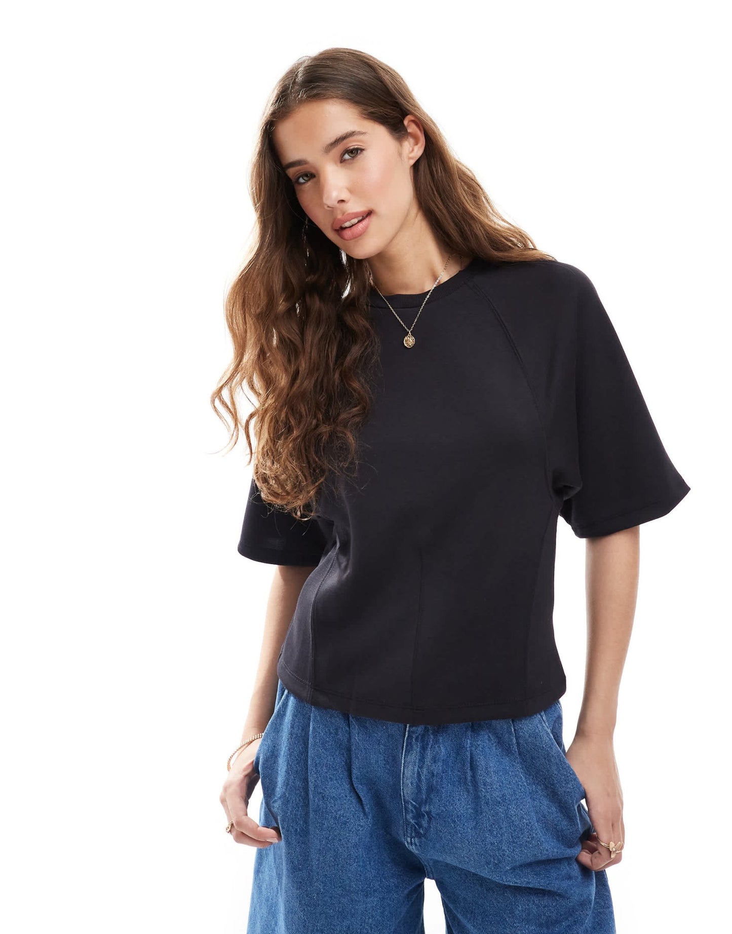 Pull&Bear soft touch cinched waist t-shirt in black - ASOS Sample Sale EU Store