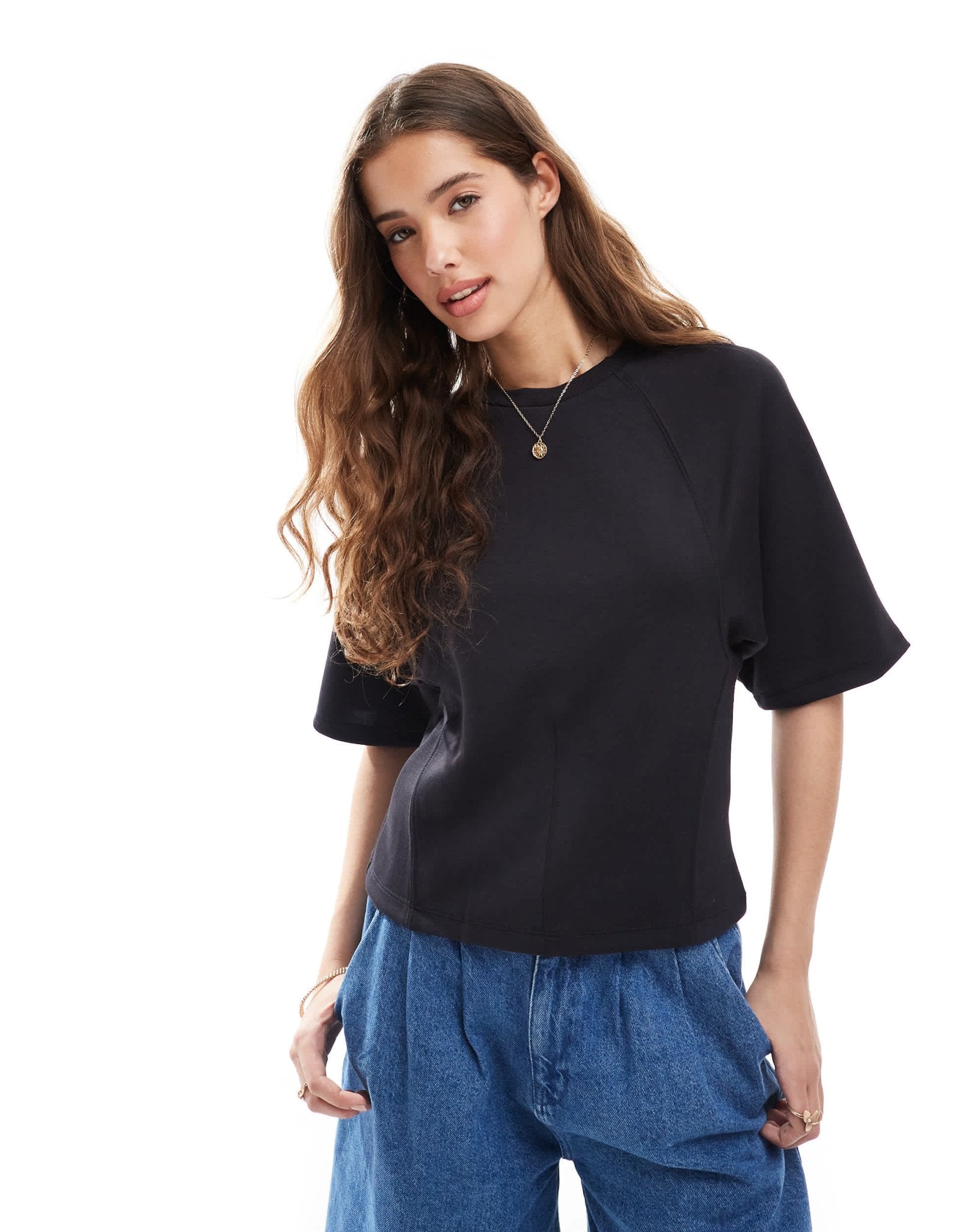 Pull&Bear soft touch cinched waist t-shirt in black - ASOS Sample Sale EU Store
