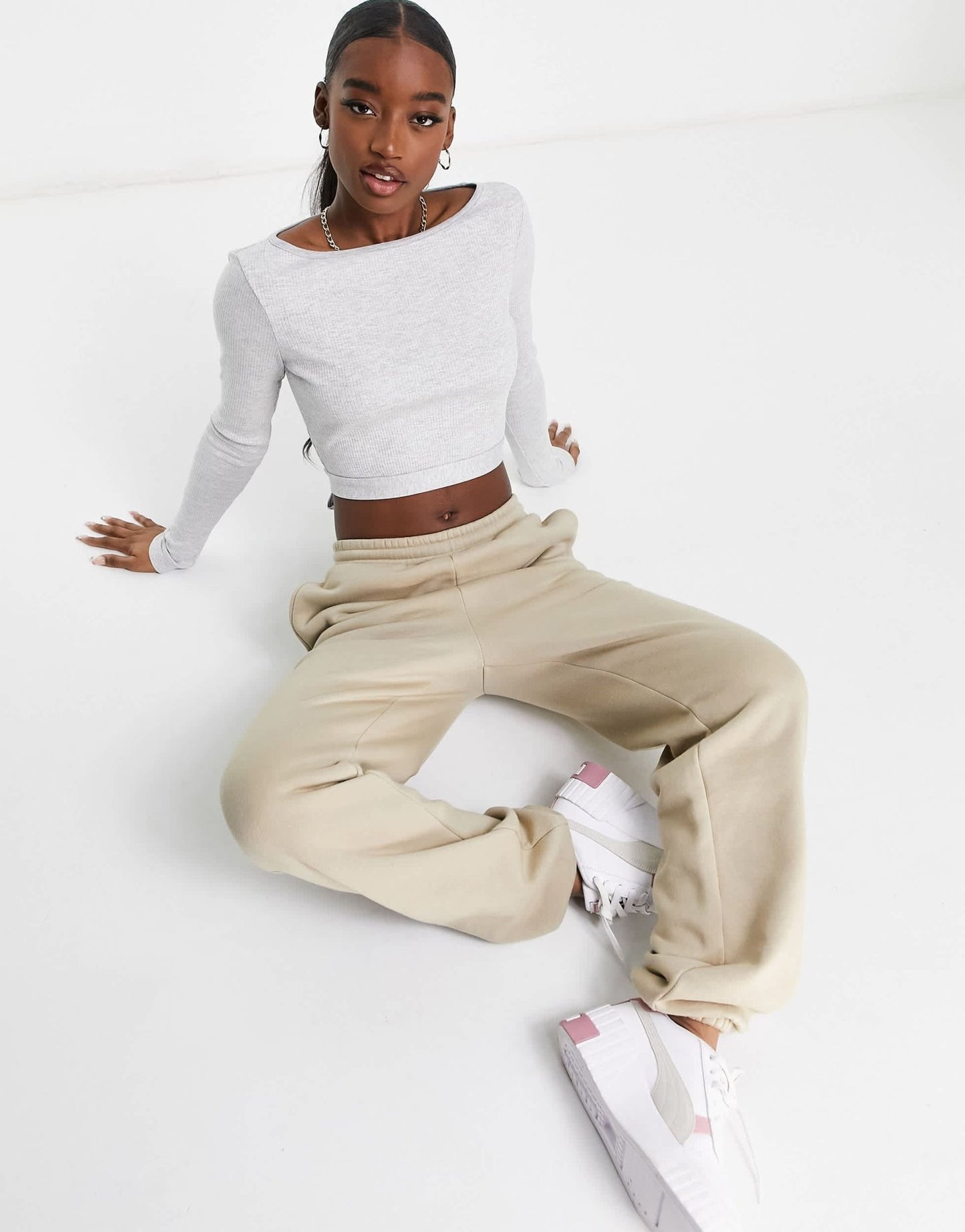 Puma Classics long sleeve ribbed crop top in grey - ASOS Sample Sale EU Store