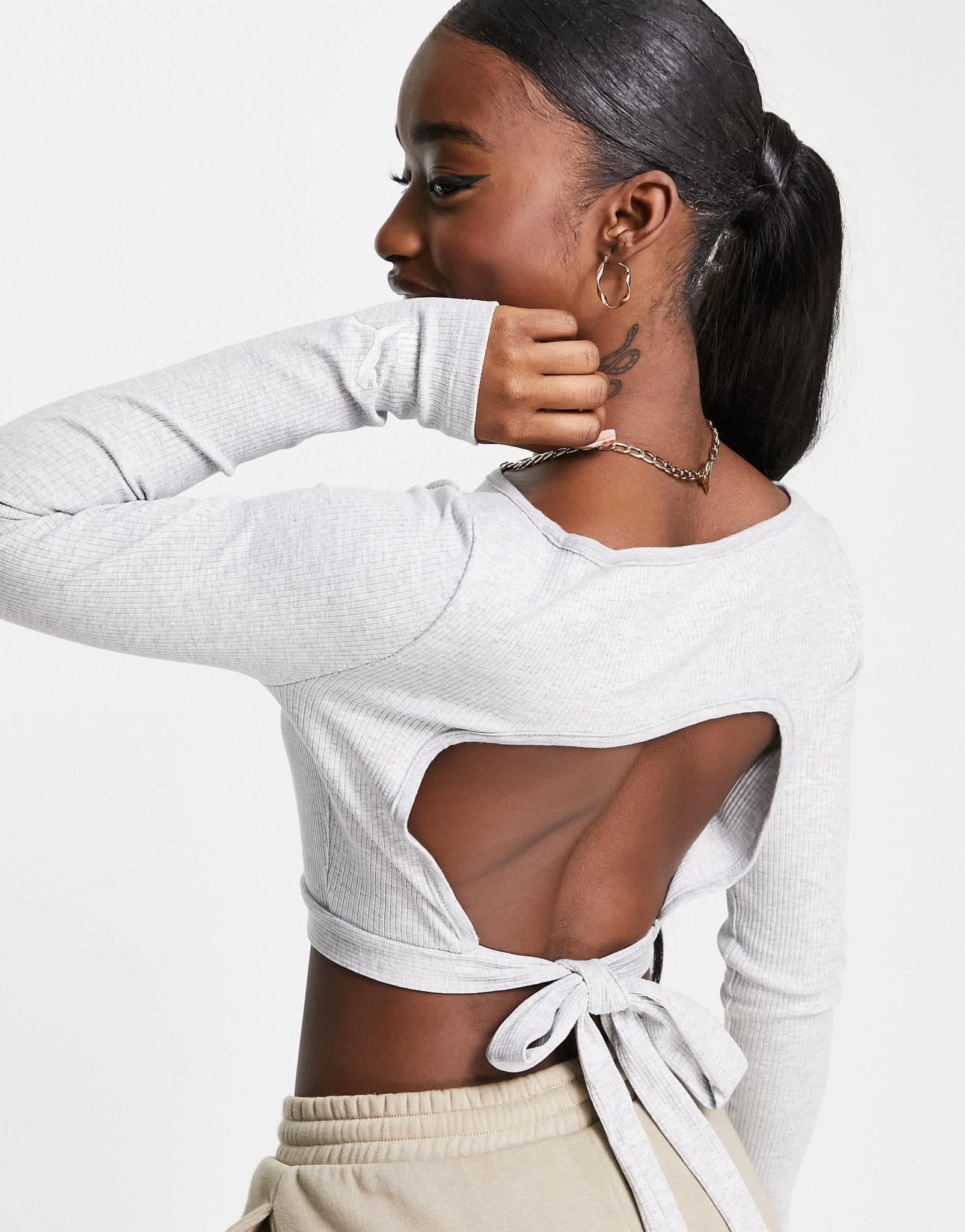 Puma Classics long sleeve ribbed crop top in grey - ASOS Sample Sale EU Store
