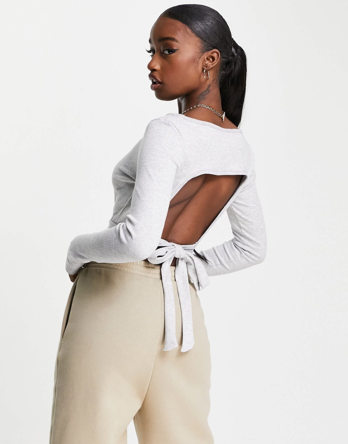 Puma Classics long sleeve ribbed crop top in grey - ASOS Sample Sale EU Store