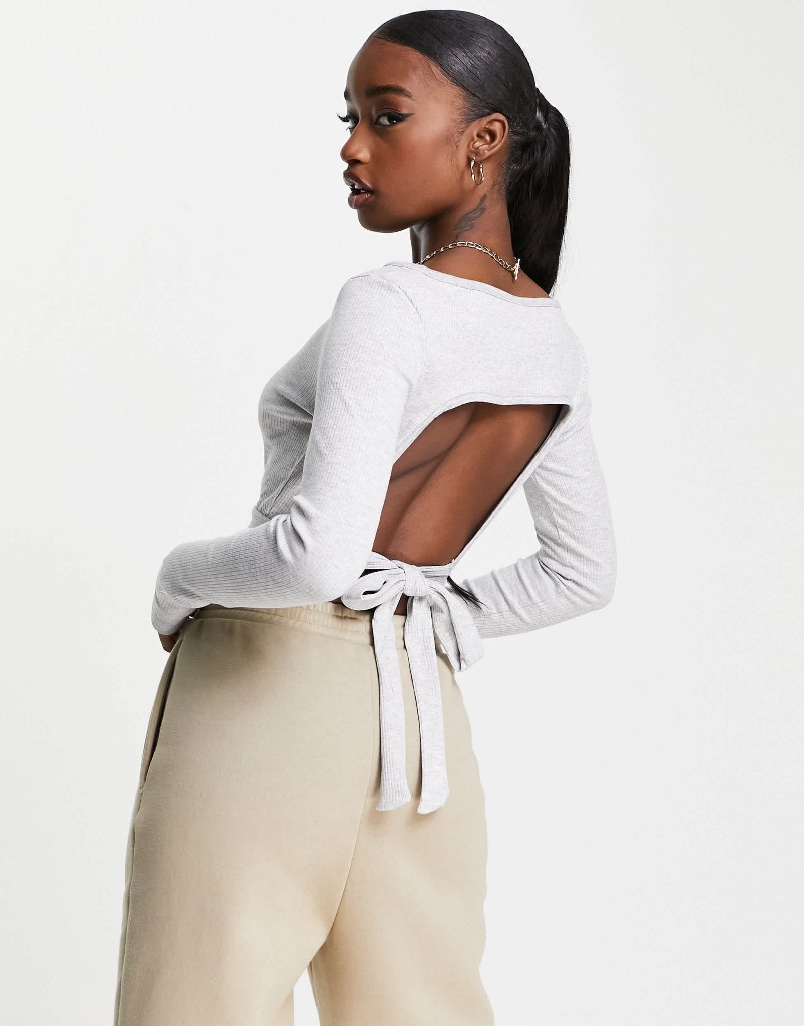 Puma Classics long sleeve ribbed crop top in grey - ASOS Sample Sale EU Store