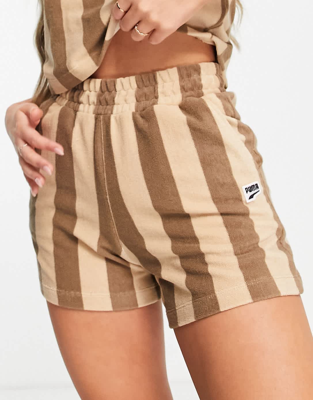 Puma Downtown towelling shorts in brown stripe - exclusive to ASOS - ASOS Sample Sale EU Store